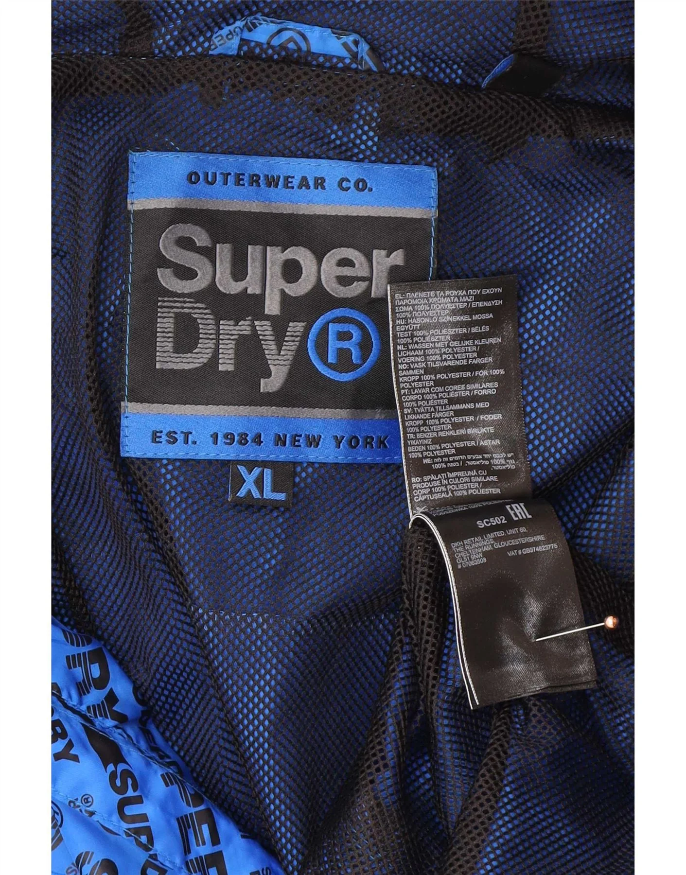 Superdry Mens Graphic Hooded Rain Jacket UK 42 XL Blue Polyester - Image 3