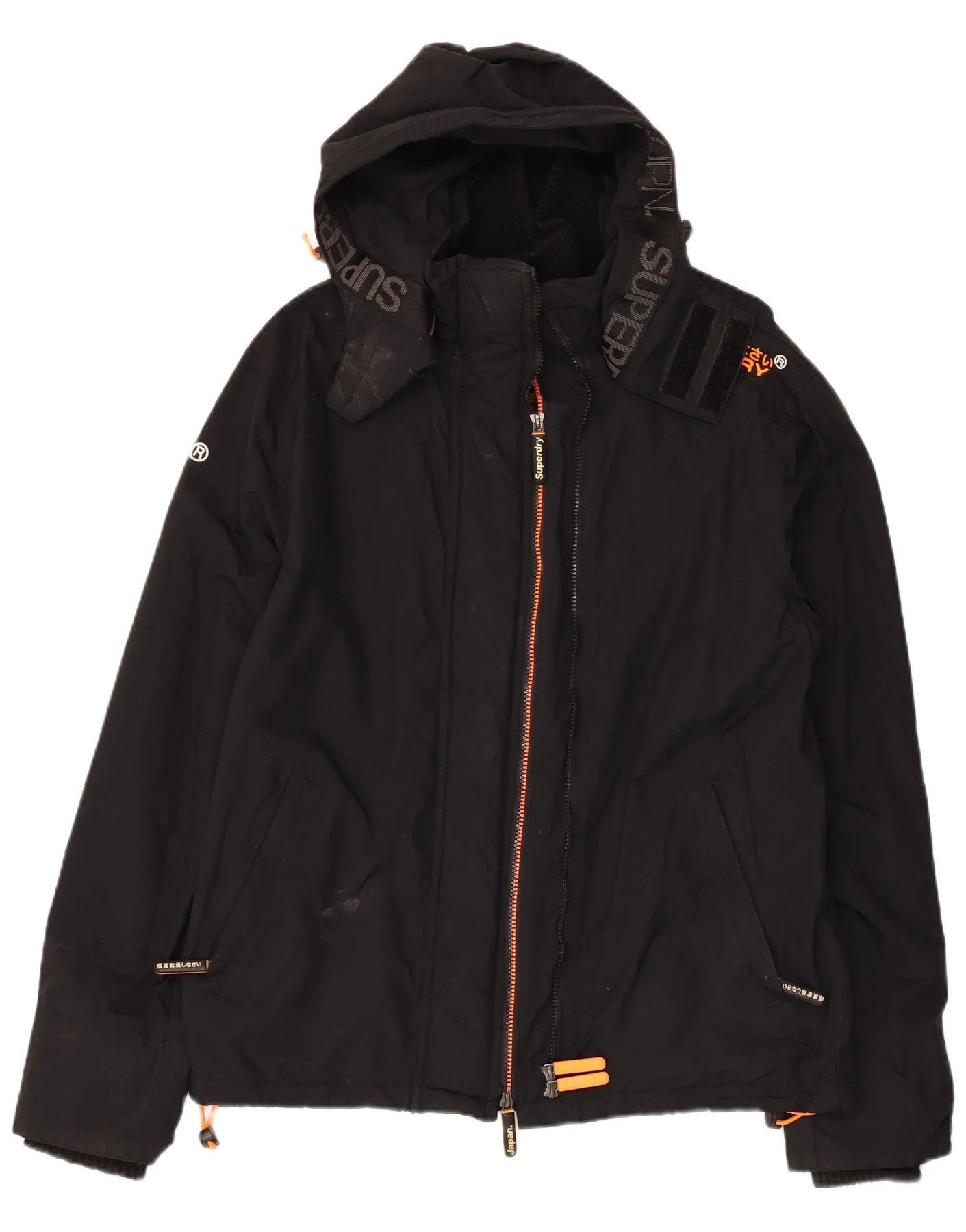 Superdry Mens Graphic Hooded Windbreaker Jacket UK 42 XL Black Nylon