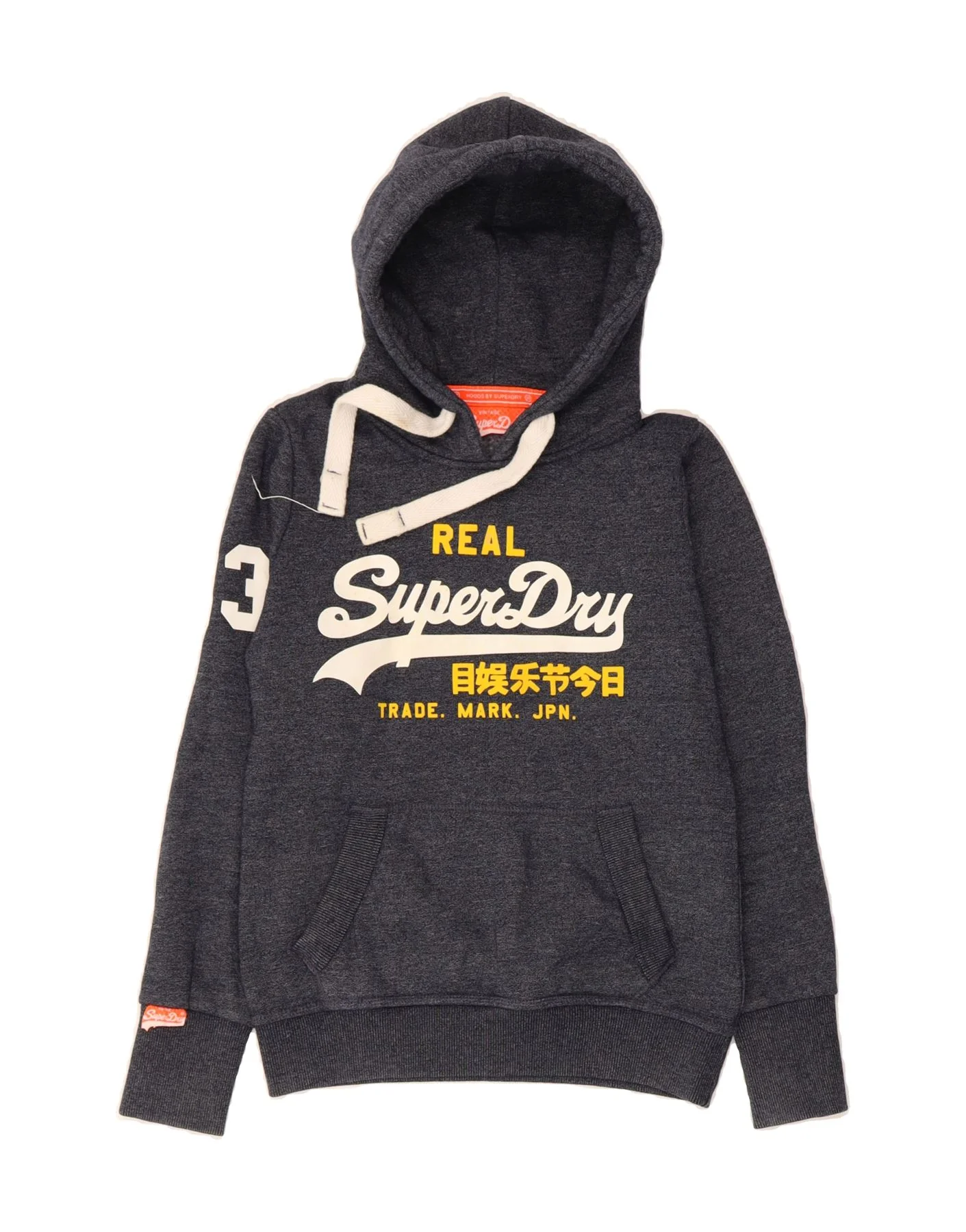 SUPERDRY Mens Graphic Hoodie Jumper Small Navy Blue Flecked Cotton