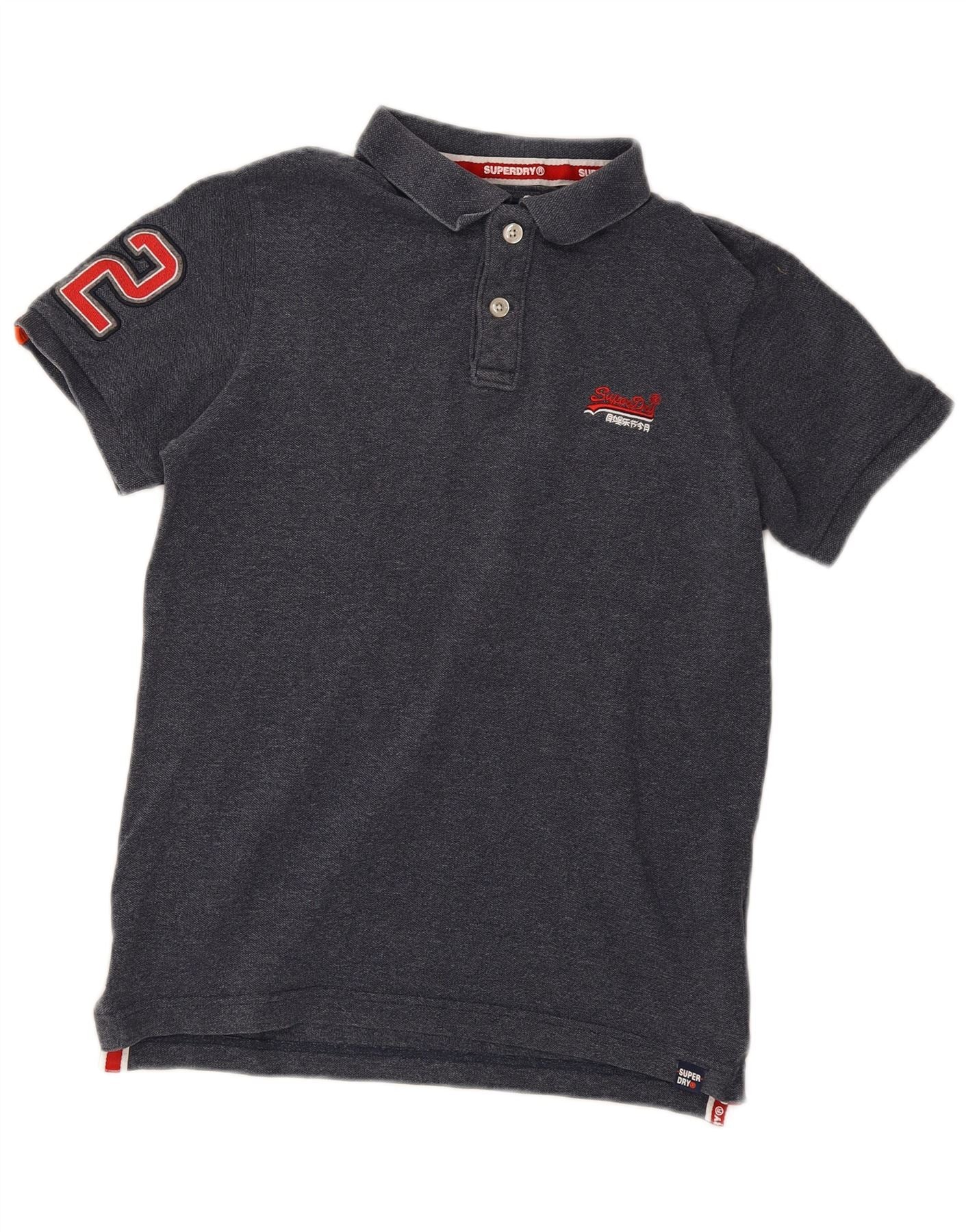 Superdry Mens Graphic Polo Shirt Large Navy Blue Cotton