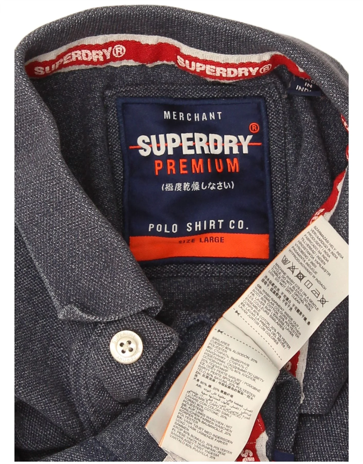 Superdry Mens Graphic Polo Shirt Large Navy Blue Cotton - Image 3