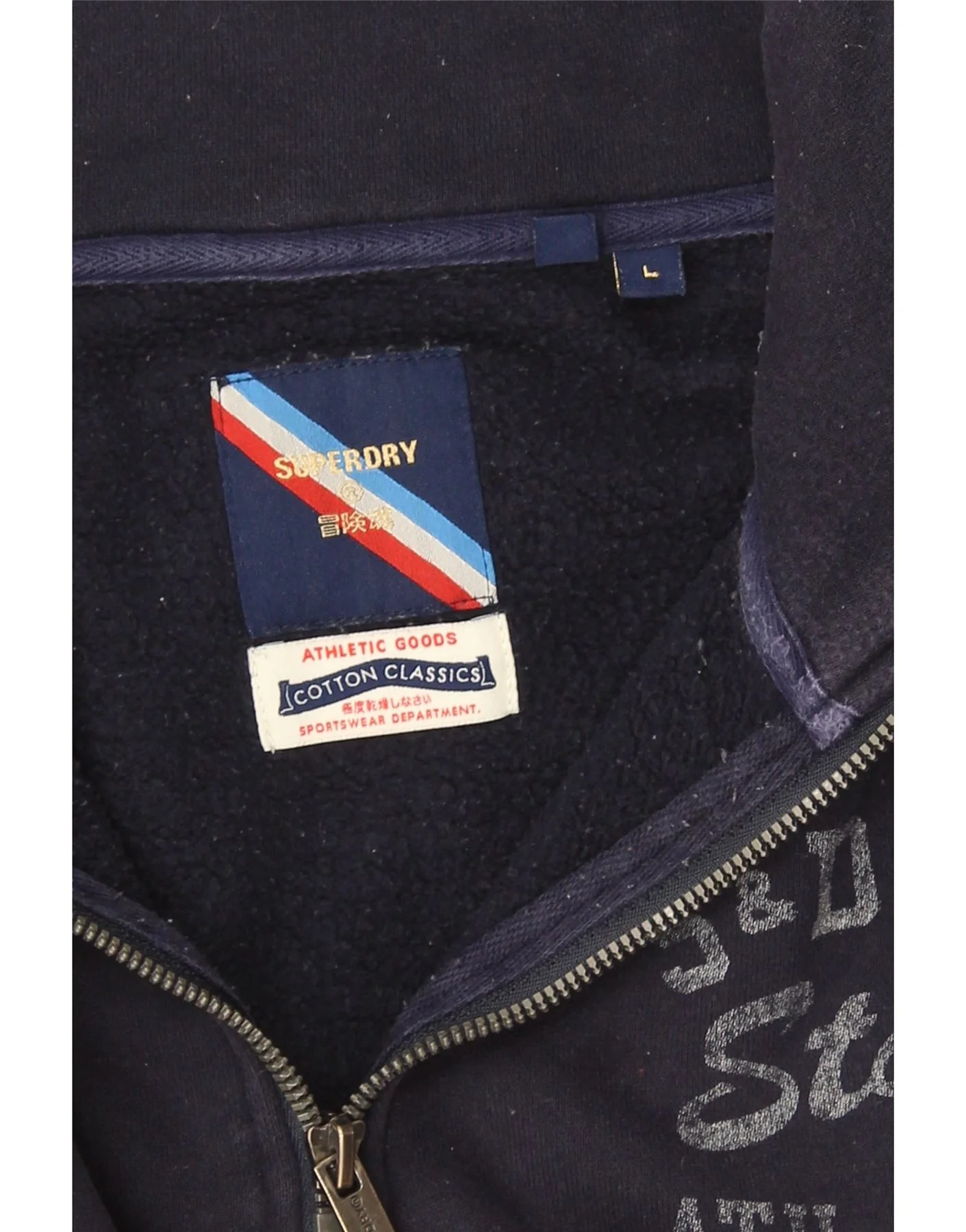 Superdry Mens Graphic Sweatshirt Jumper Large Navy Blue Colourblock - Image 3