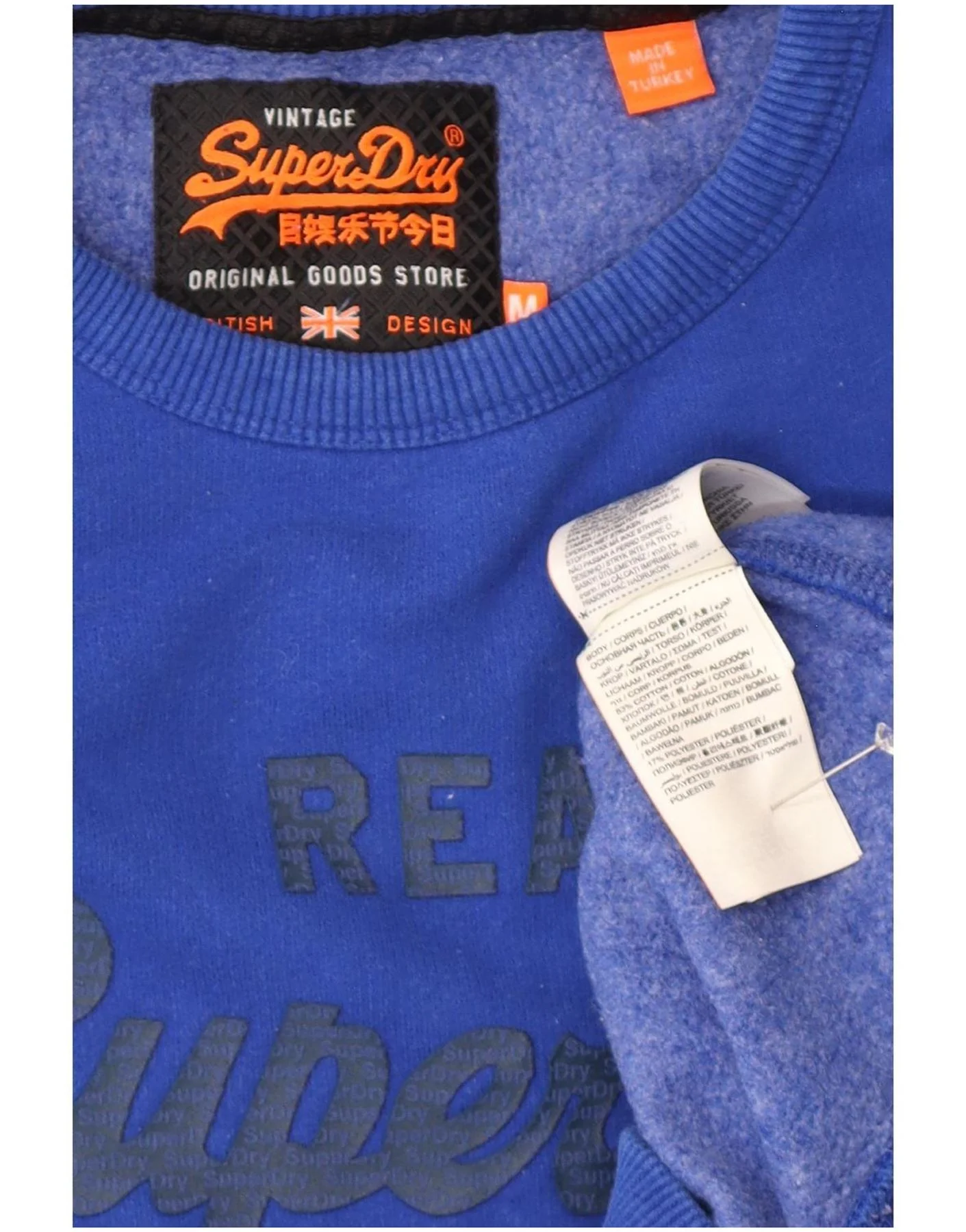 Superdry Mens Graphic Sweatshirt Jumper Medium Blue Cotton - Image 3