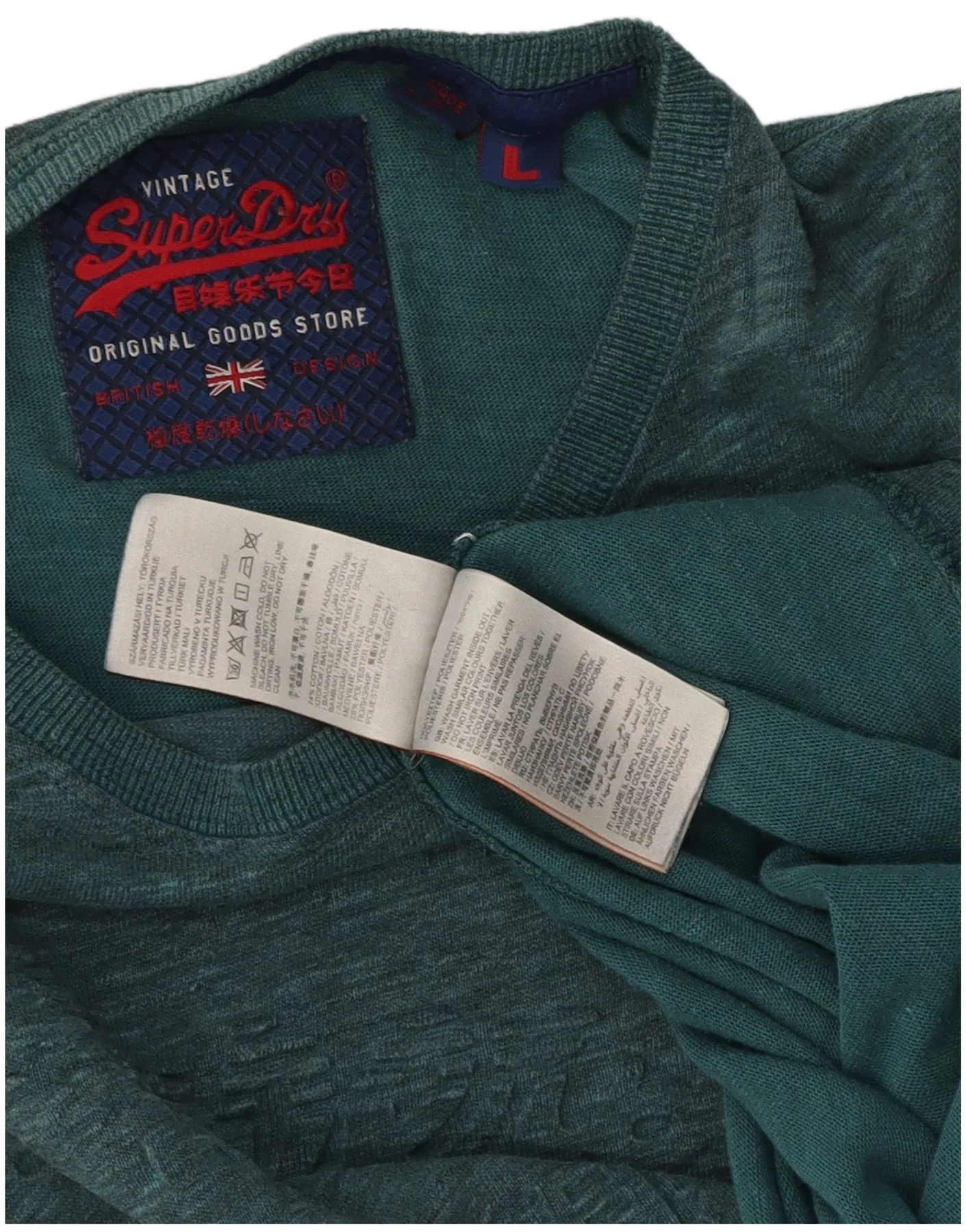 Superdry Mens Graphic T-Shirt Top Large Green Flecked Cotton - Image 3