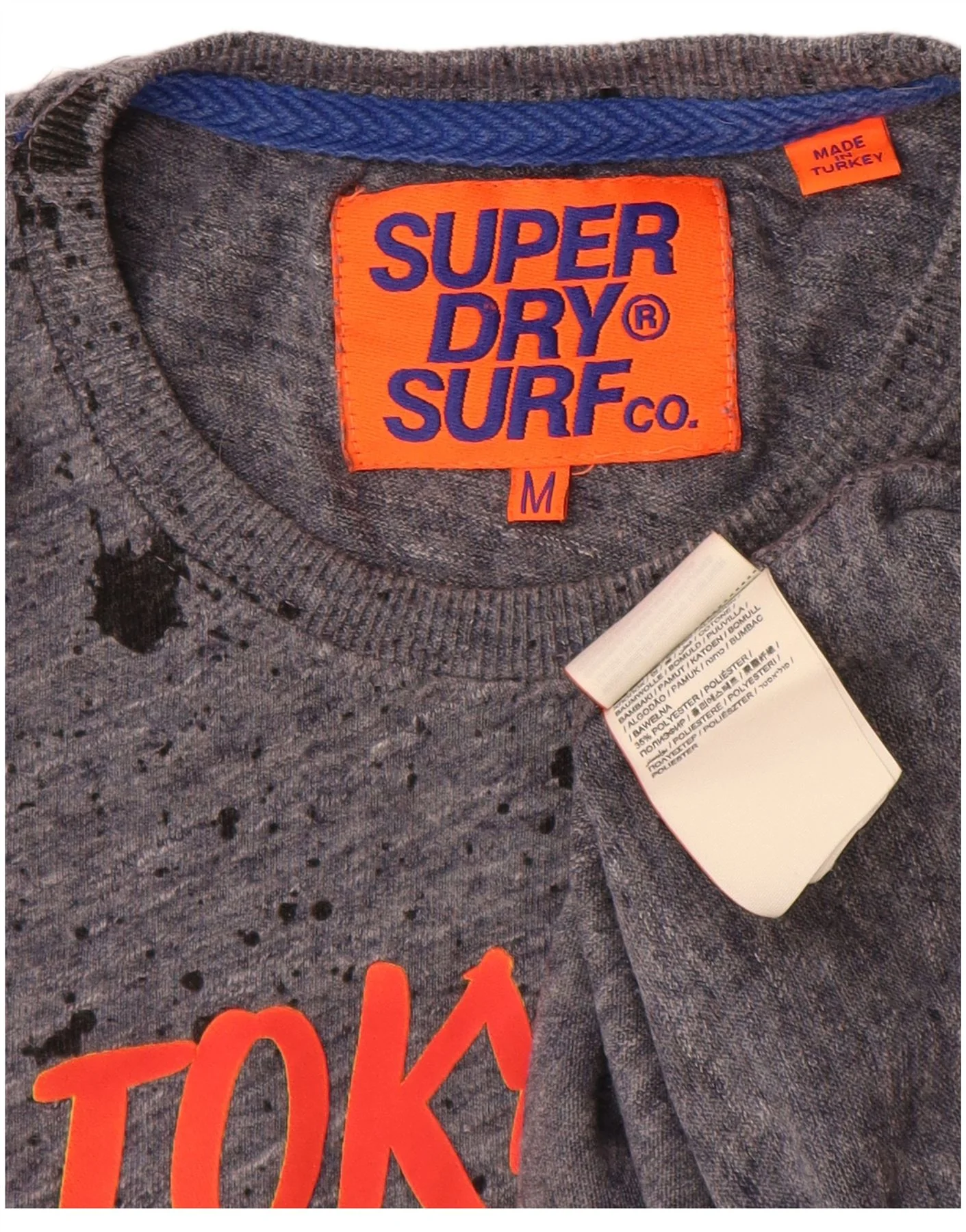 Superdry Mens Graphic T-Shirt Top Medium Grey Tie Dye Cotton - Image 3