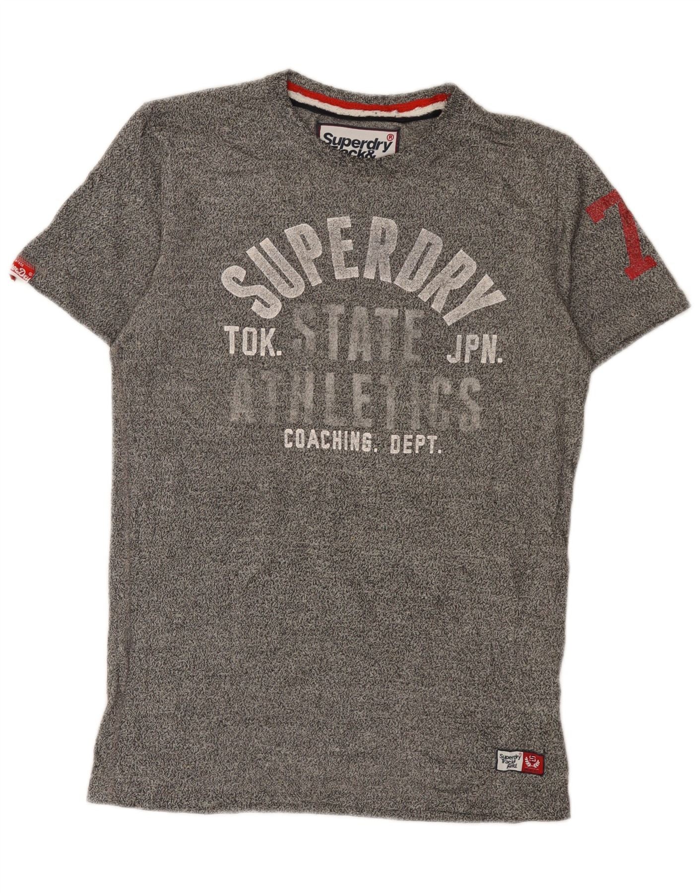 Superdry Mens Graphic T-Shirt Top Small Grey Flecked Cotton Sports