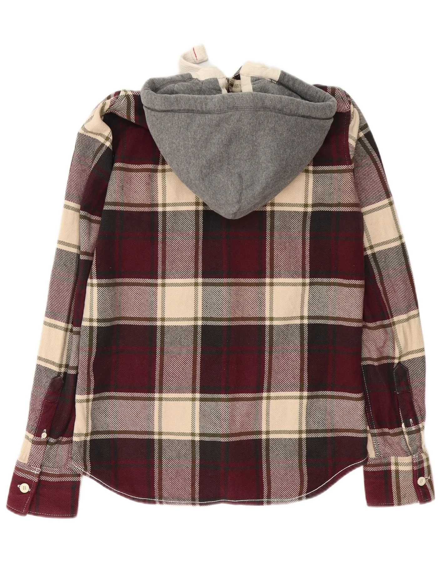Superdry Mens Hooded Flannel Shirt Medium Burgundy Check Cotton - Image 2