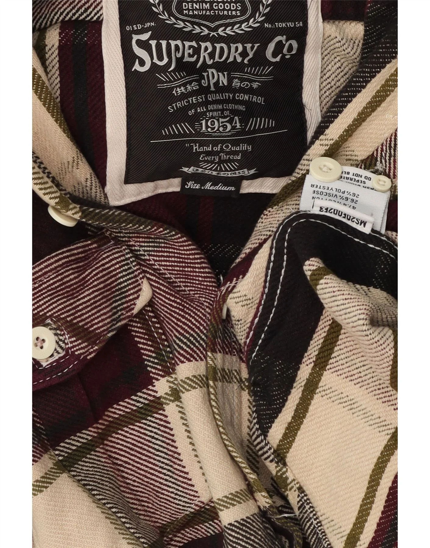 Superdry Mens Hooded Flannel Shirt Medium Burgundy Check Cotton - Image 3
