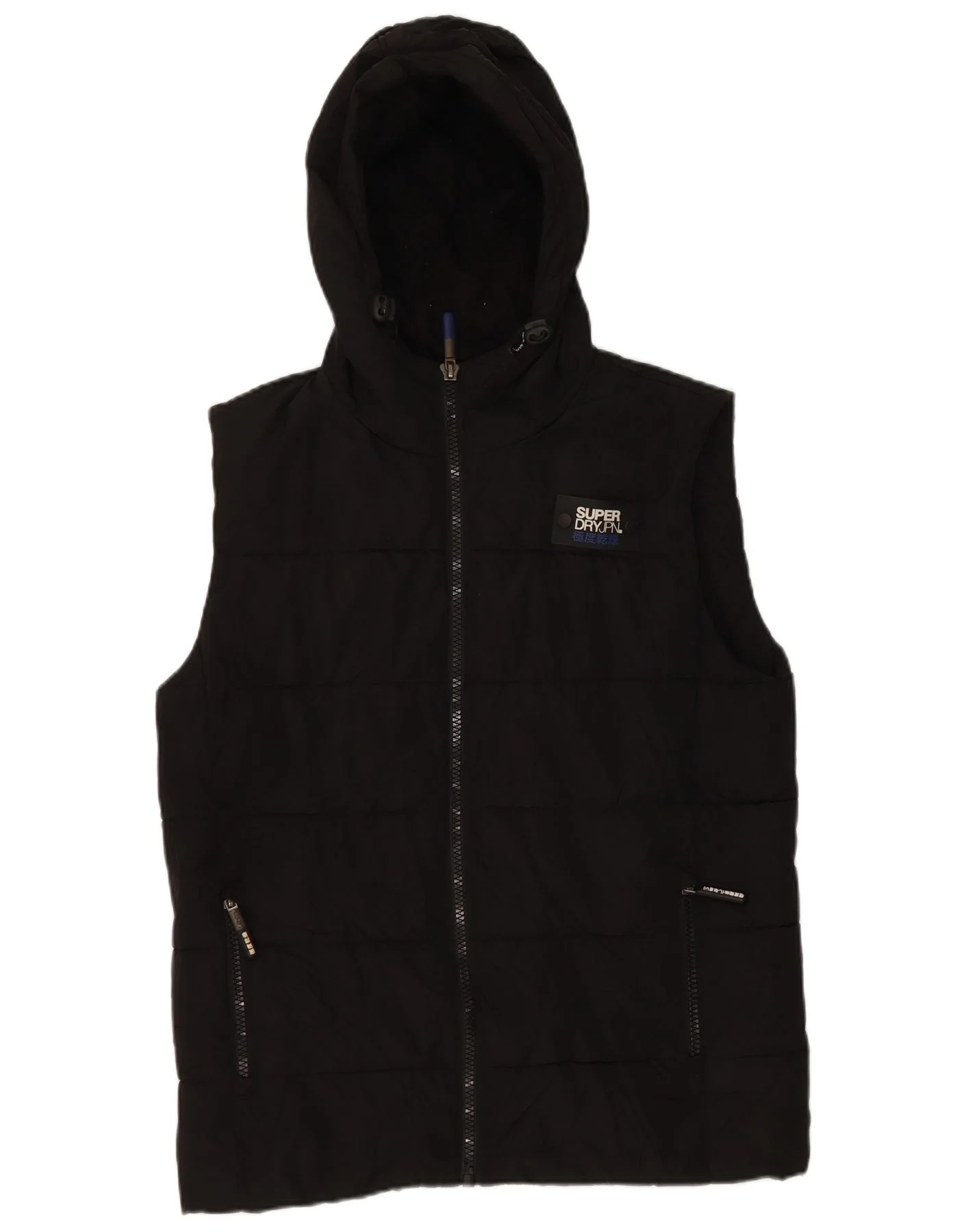 Superdry Mens Hooded Padded Gilet UK 38 Medium Black Polyester