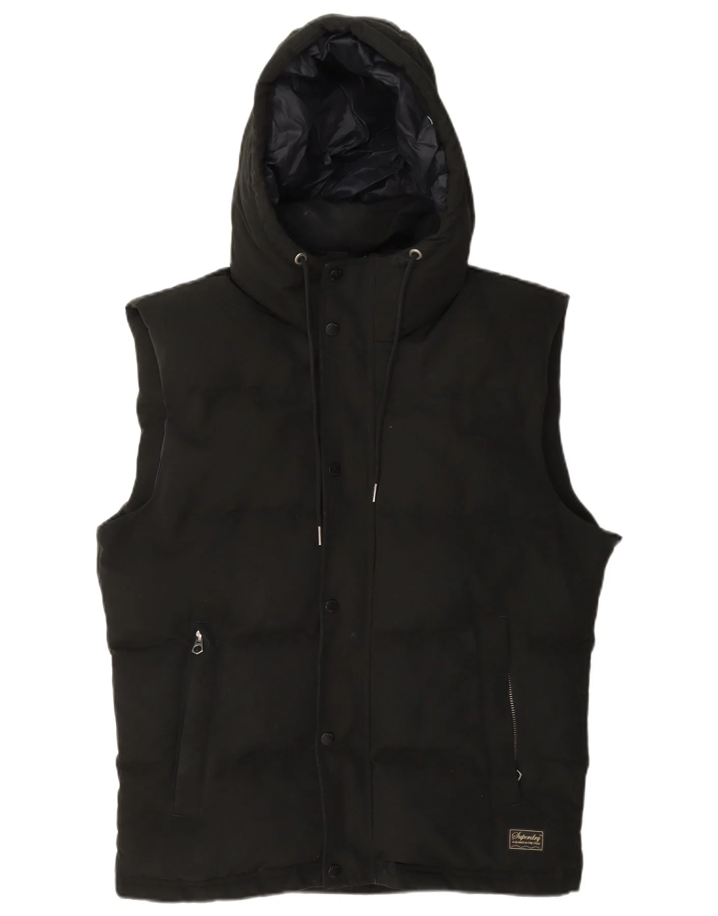 Superdry Mens Hooded Padded Gilet UK 40 Large Black Polyester