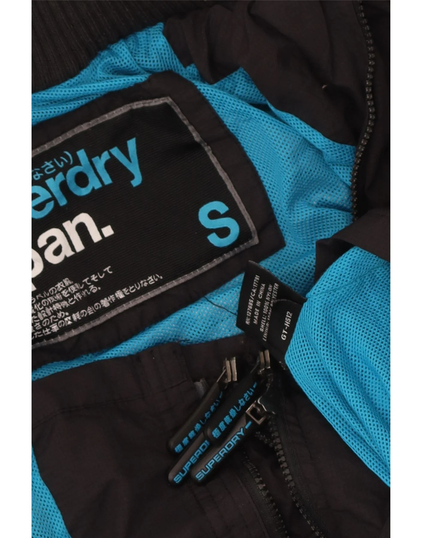 Superdry Mens Hooded Rain Jacket UK 36 Small Black Nylon - Image 3