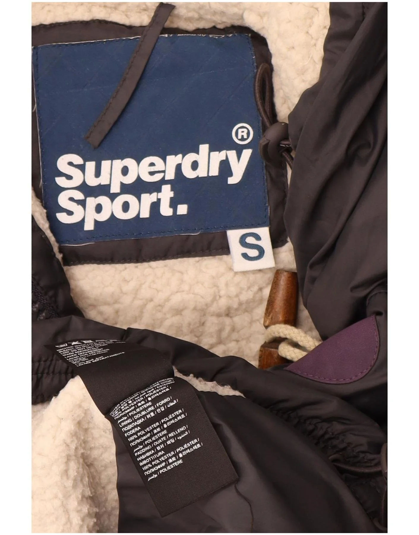 Superdry Mens Hooded Sherpa Padded Coat UK 10 Small Grey Polyester - Image 4