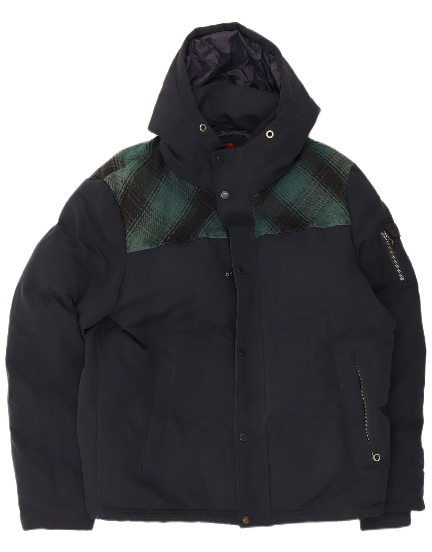 Superdry Mens Hooded Ski Jacket UK 42 XL Navy Blue Check Polyester