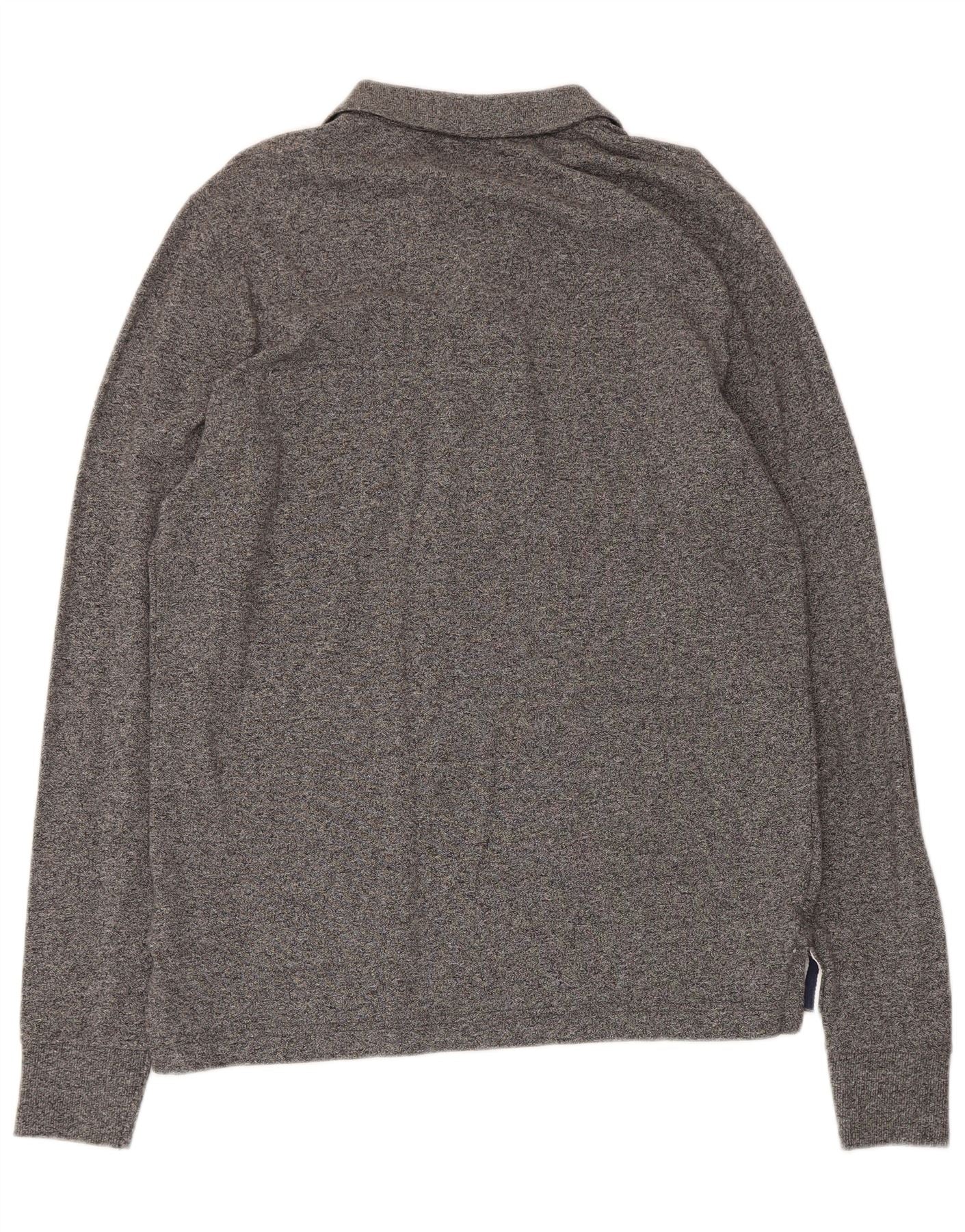 Superdry Mens Long Sleeve Polo Shirt XL Grey Flecked Cotton - Image 2