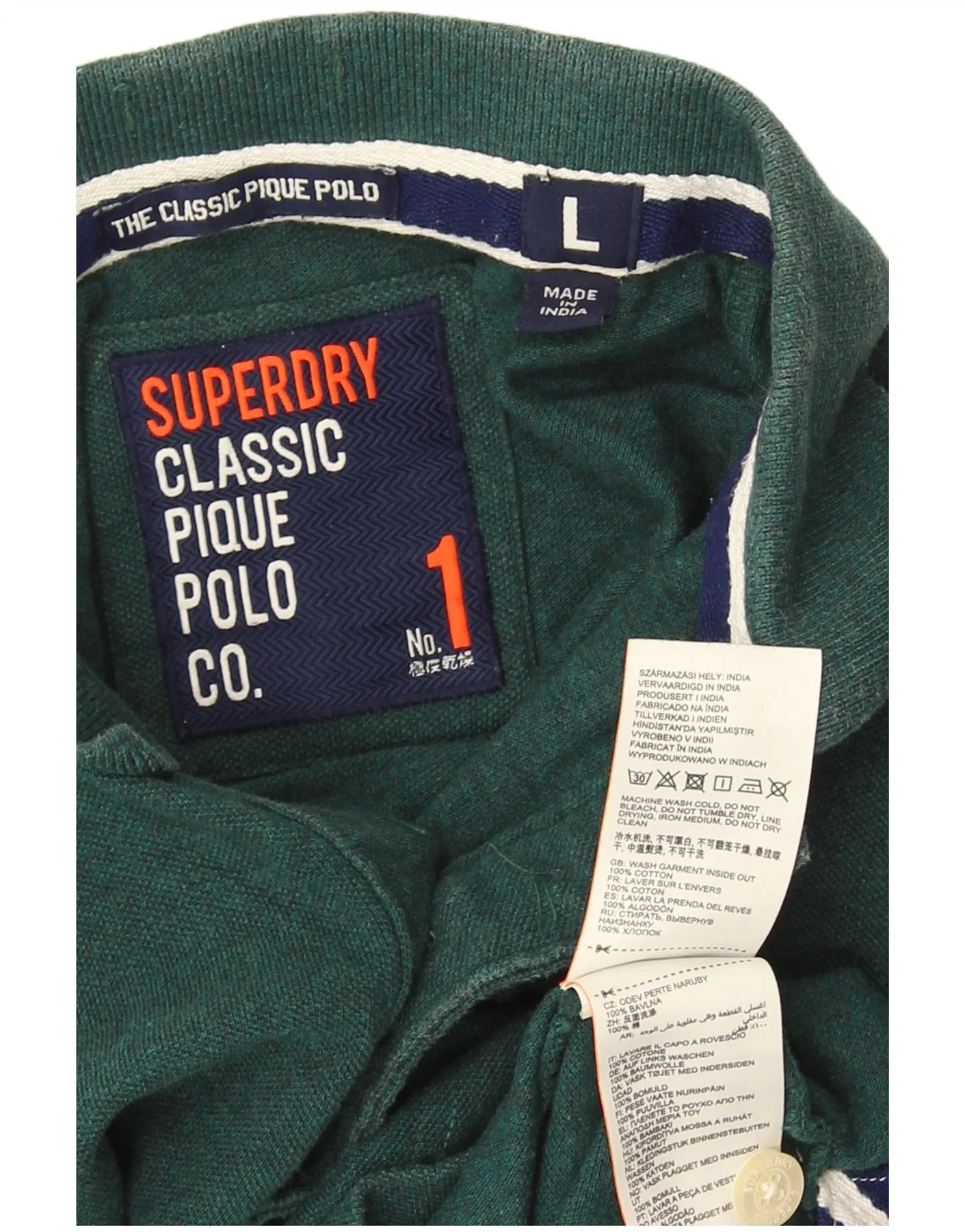 Superdry Mens Polo Shirt Large Green Cotton - Image 3