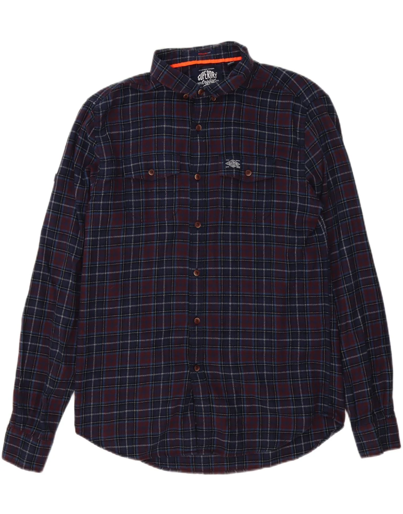 Superdry Mens Regular Fit Flannel Shirt Medium Navy Blue Check Cotton