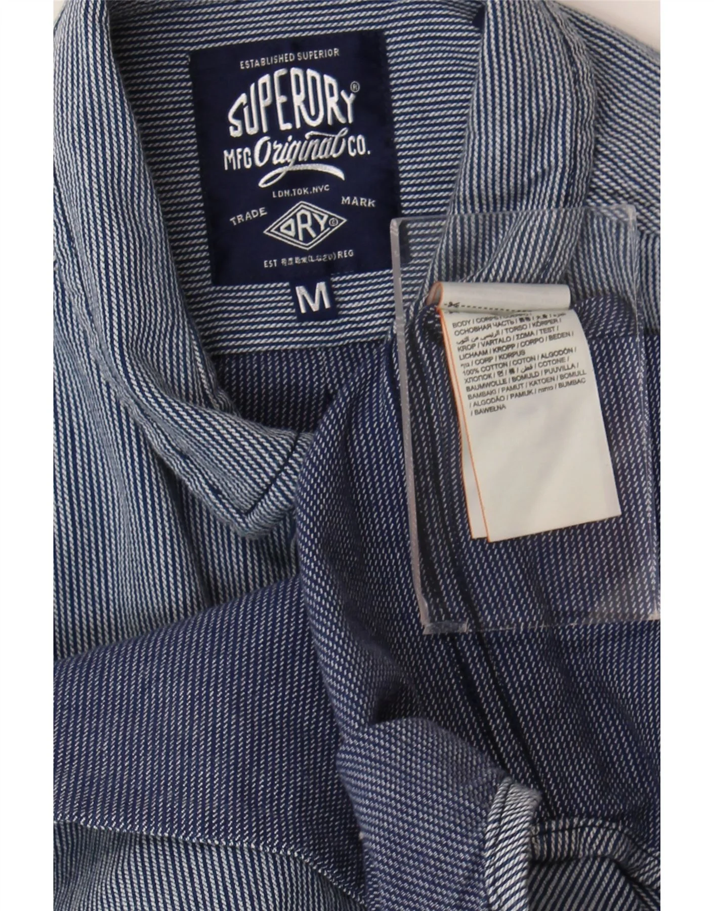 Superdry Mens Regular Fit Shirt Medium Navy Blue Pinstripe Cotton - Image 3