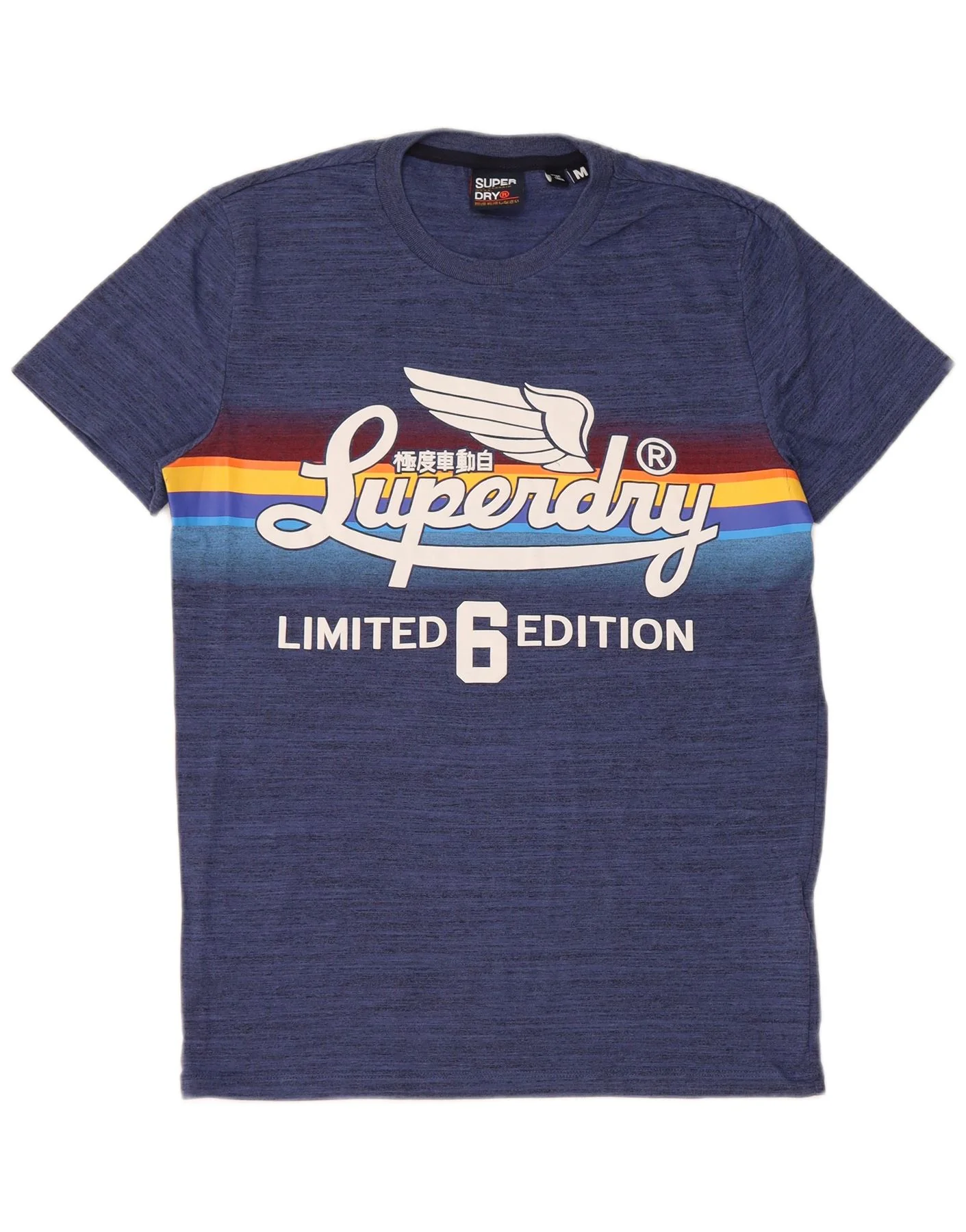 Superdry Mens Regular Graphic T-Shirt Top Medium Blue Flecked Cotton