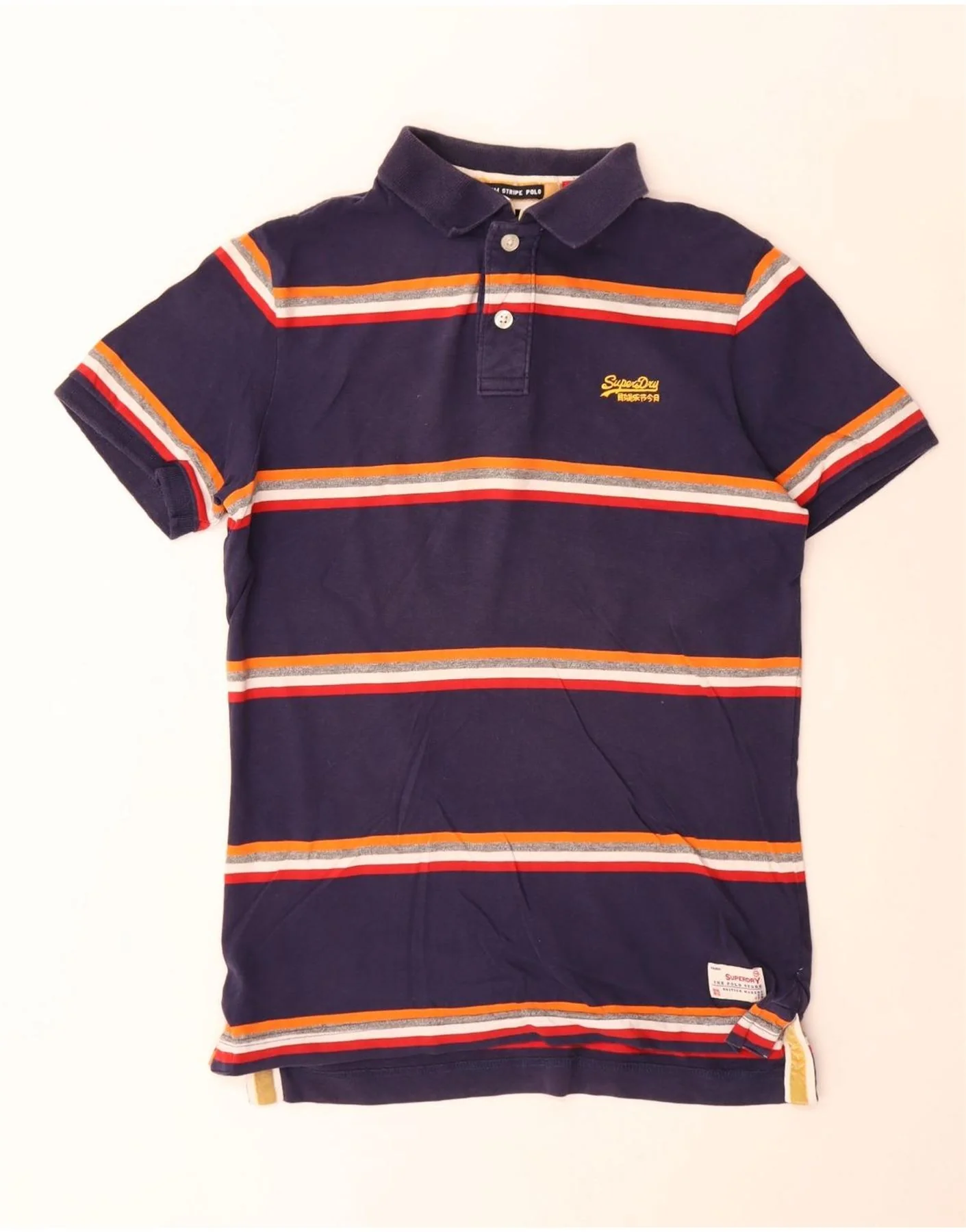 Superdry Mens Rugby Polo Shirt Medium Navy Blue Striped Cotton