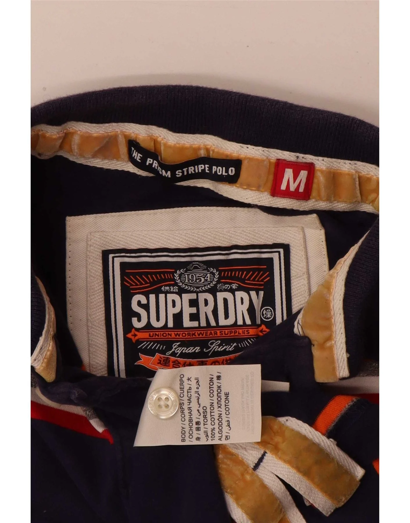 Superdry Mens Rugby Polo Shirt Medium Navy Blue Striped Cotton - Image 3