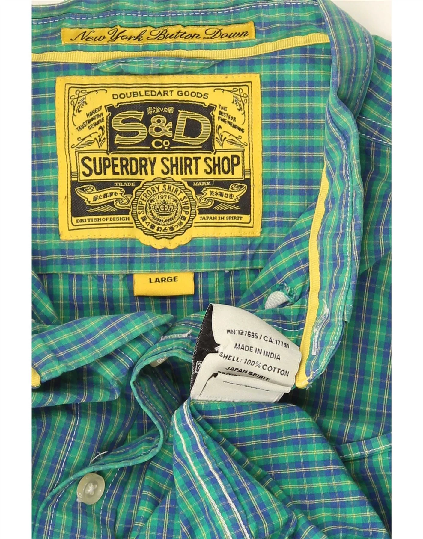 Superdry Mens Shirt Large Blue Check Cotton - Image 3
