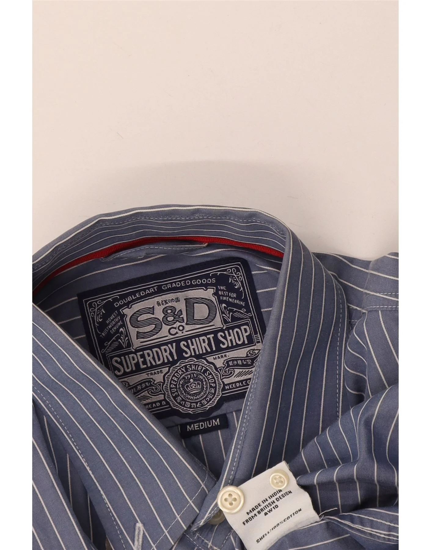 Superdry Mens Shirt Medium Blue Striped Cotton - Image 3
