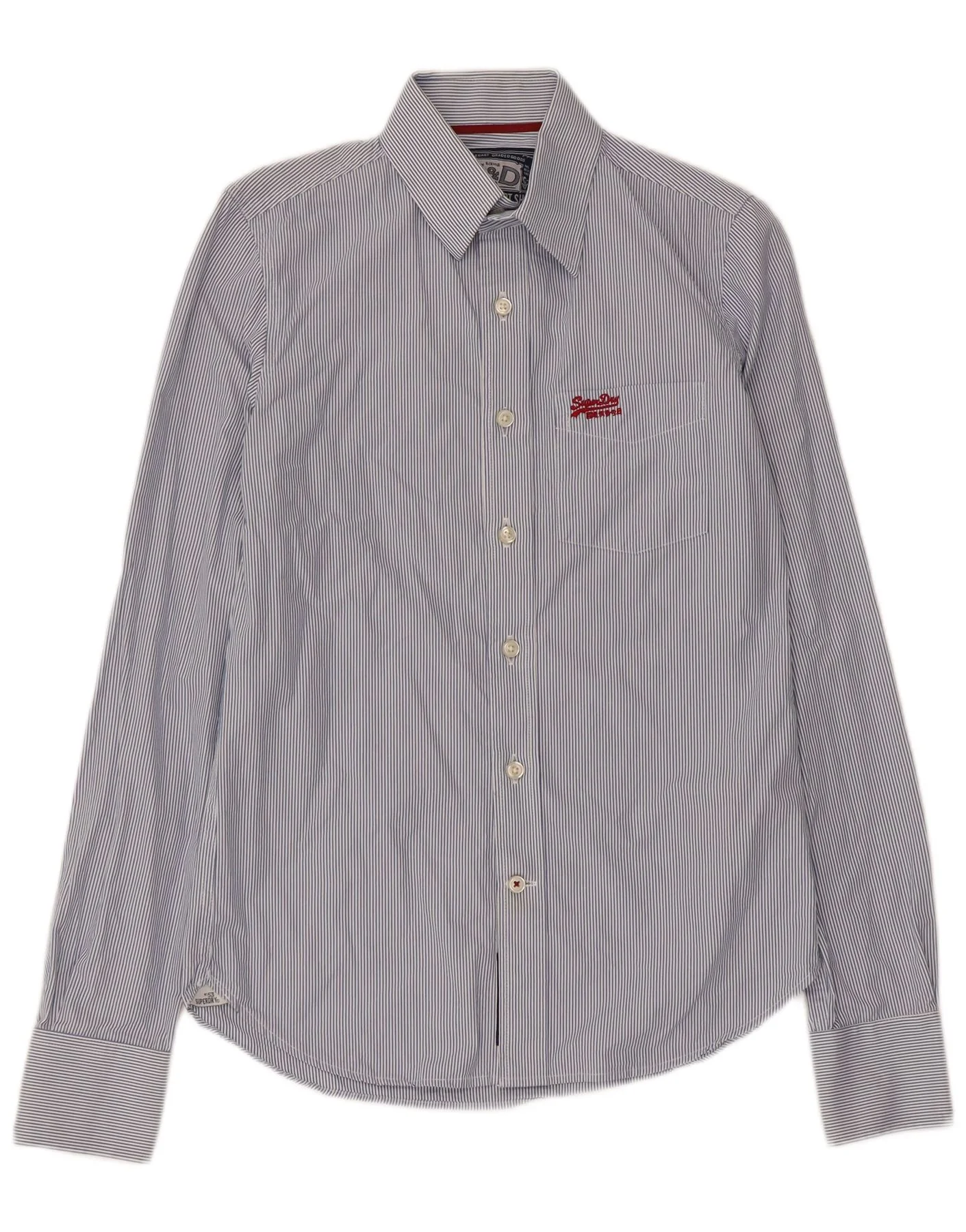 Superdry Mens Shirt Small Blue Pinstripe Cotton