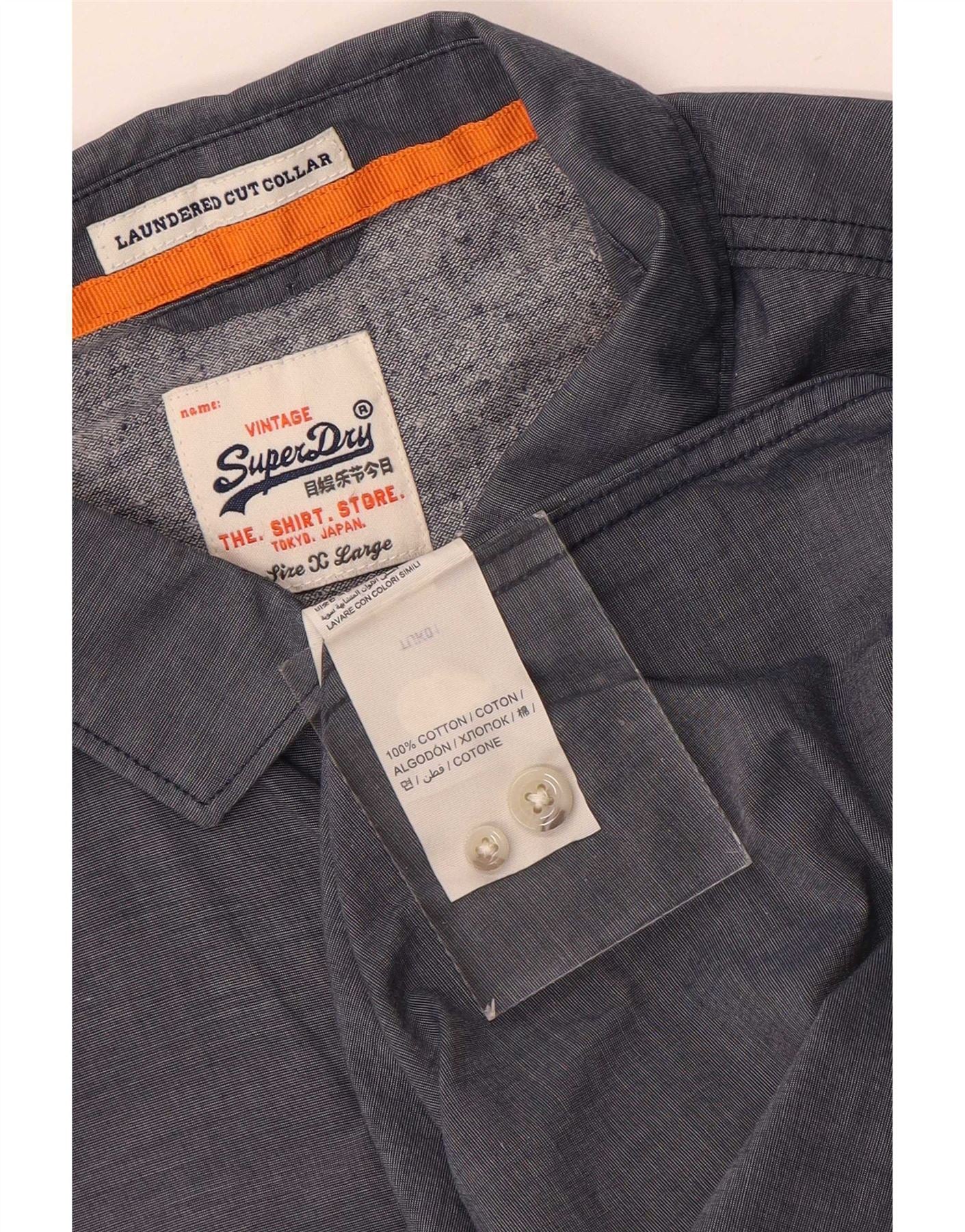 Superdry Mens Shirt XL Navy Blue Cotton - Image 3