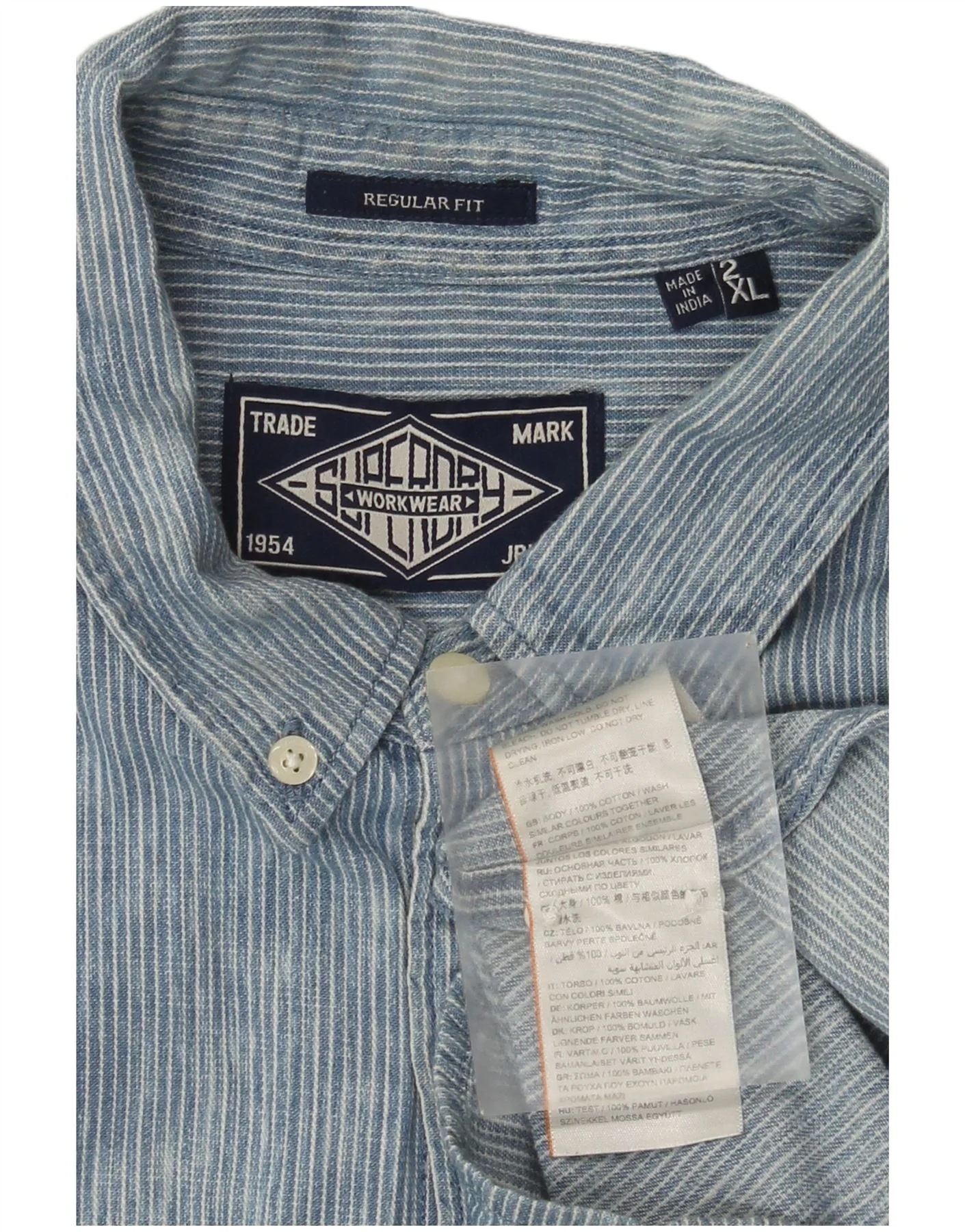Superdry Mens Short Sleeve Regular Fit Shirt 2XL Blue Pinstripe Cotton - Image 4