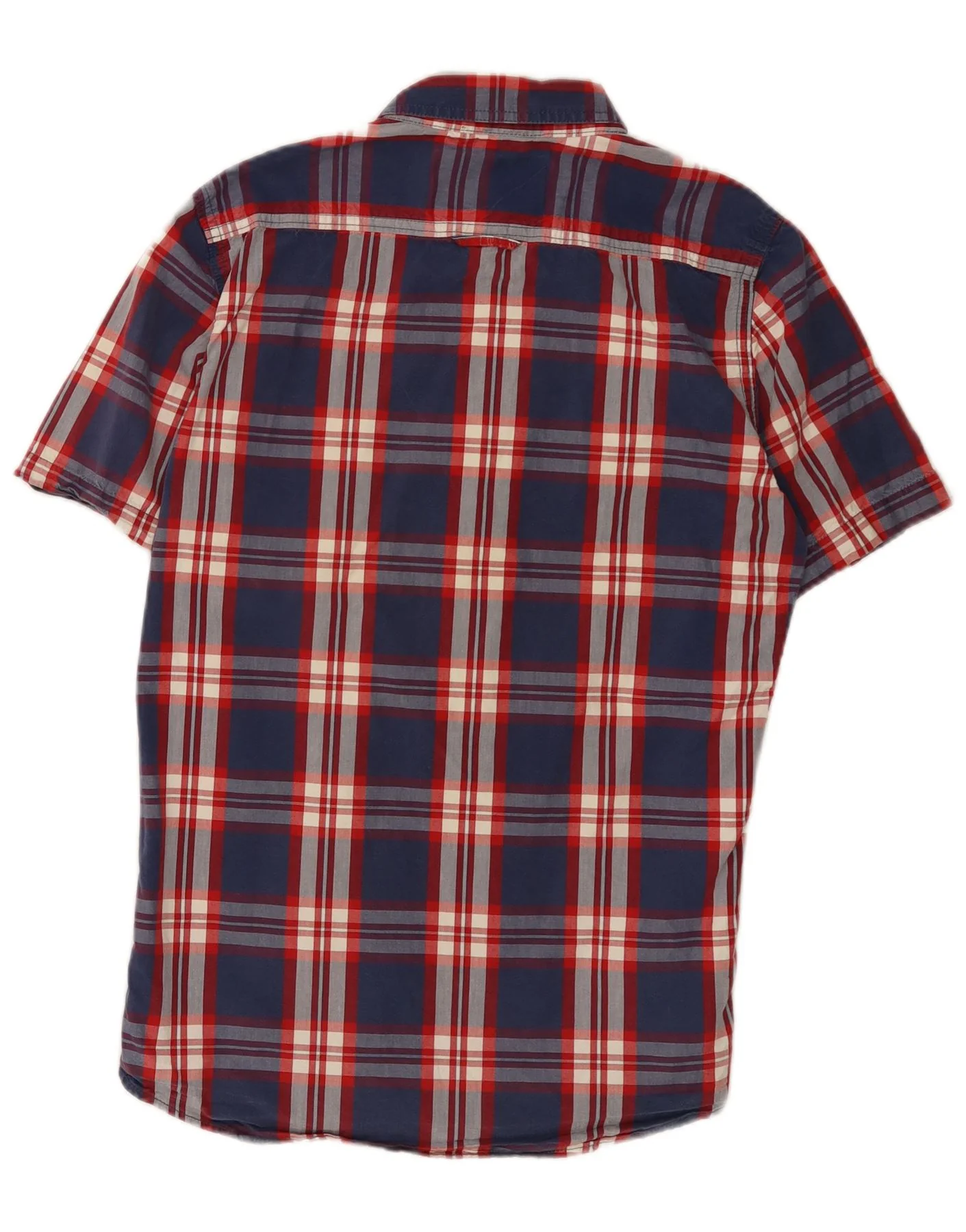 Superdry Mens Short Sleeve Shirt Medium Navy Blue Check Cotton - Image 2