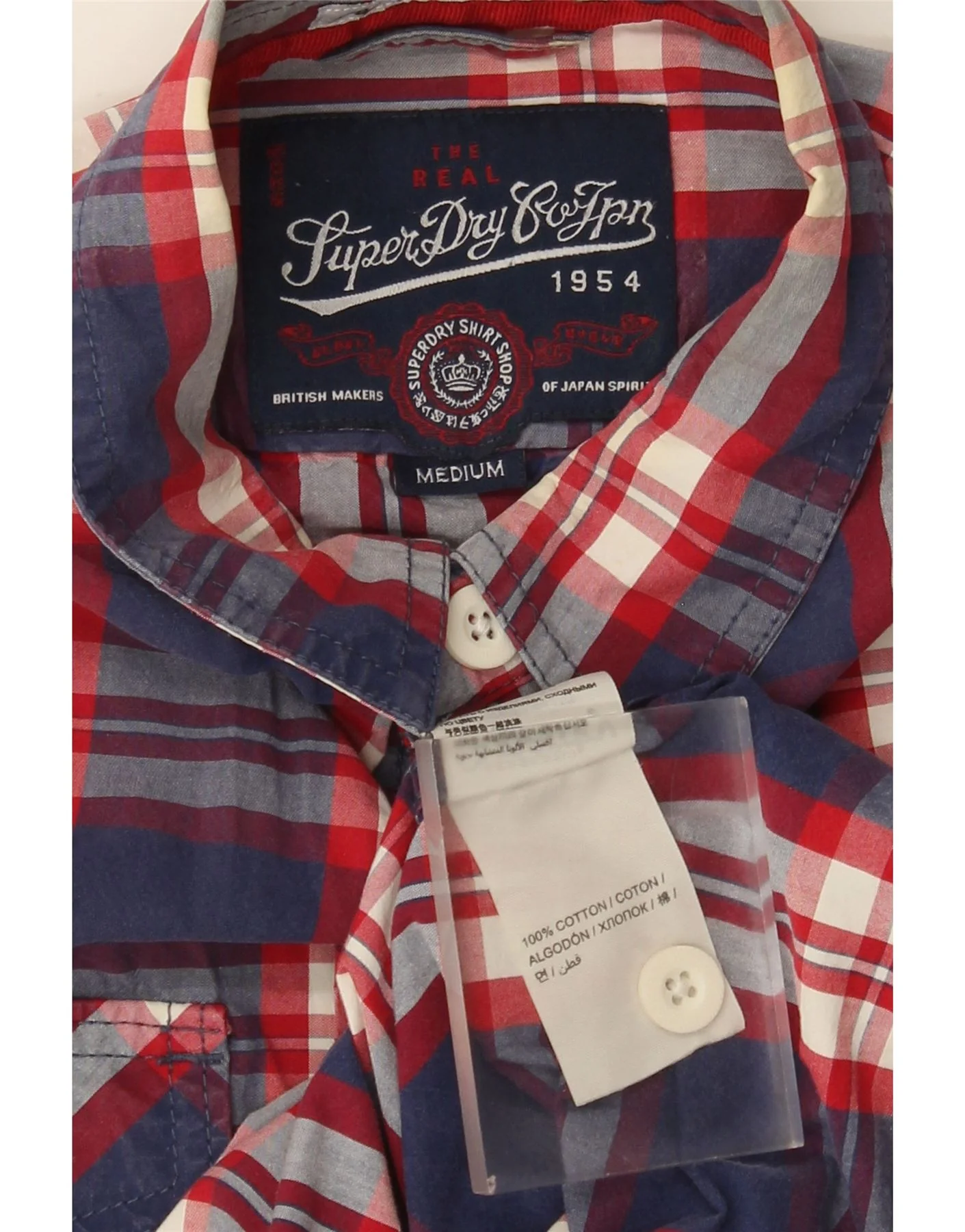 Superdry Mens Short Sleeve Shirt Medium Navy Blue Check Cotton - Image 3