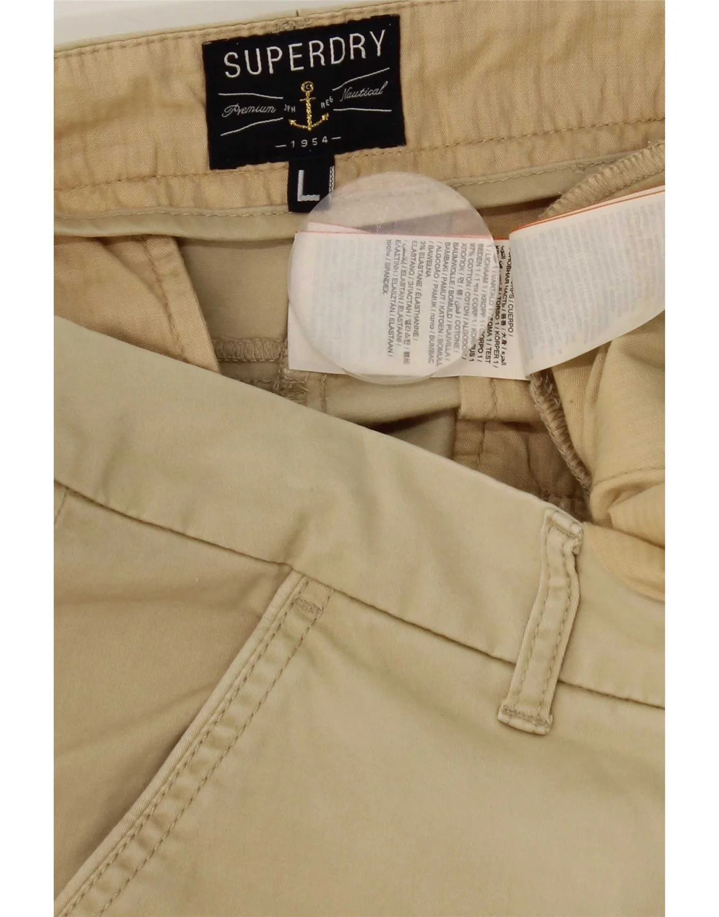 Superdry Mens Skinny Low Waist Chino Trousers Large W34 L30 Beige Cotton - Image 6