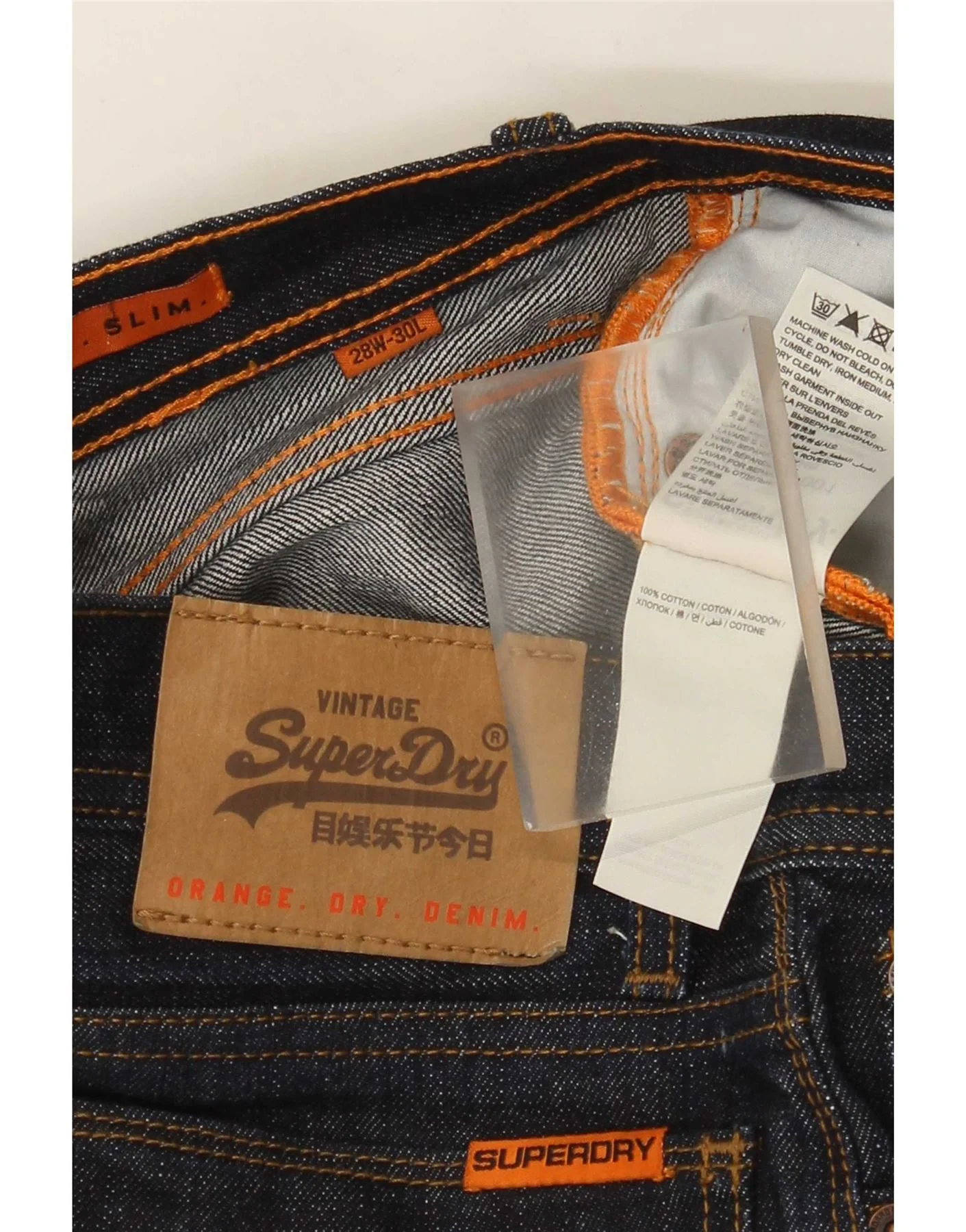 Superdry Mens Slim Jeans W28 L30 Navy Blue Cotton - Image 3