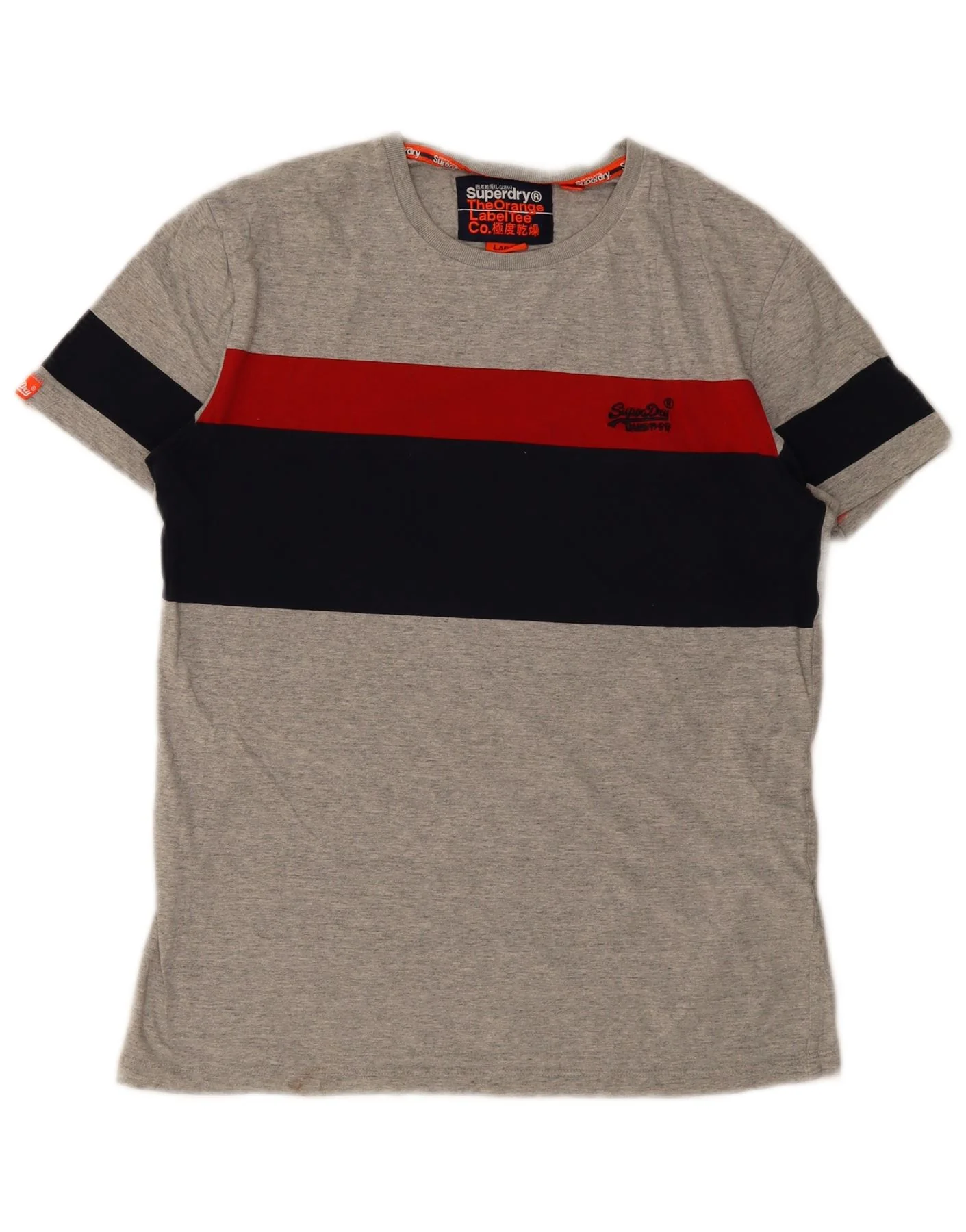 Superdry Mens T-Shirt Top Large Grey Colourblock Cotton