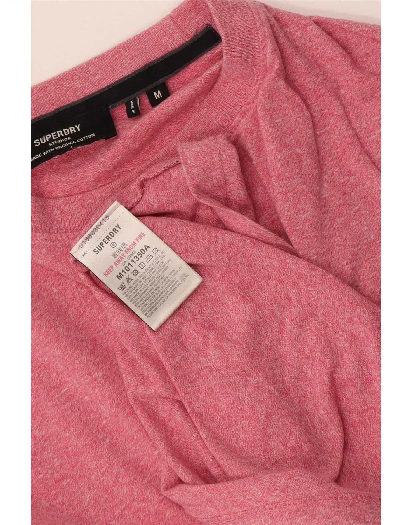 Superdry Mens T-Shirt Top Medium Pink Flecked Cotton - Image 3