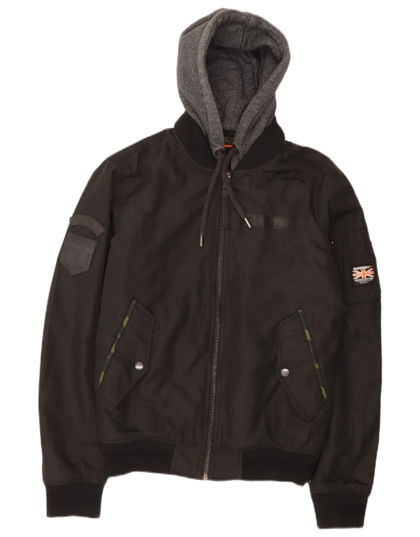 Superdry Mens The Rookie Hooded Military Jacket UK 36 Small Black Polyester