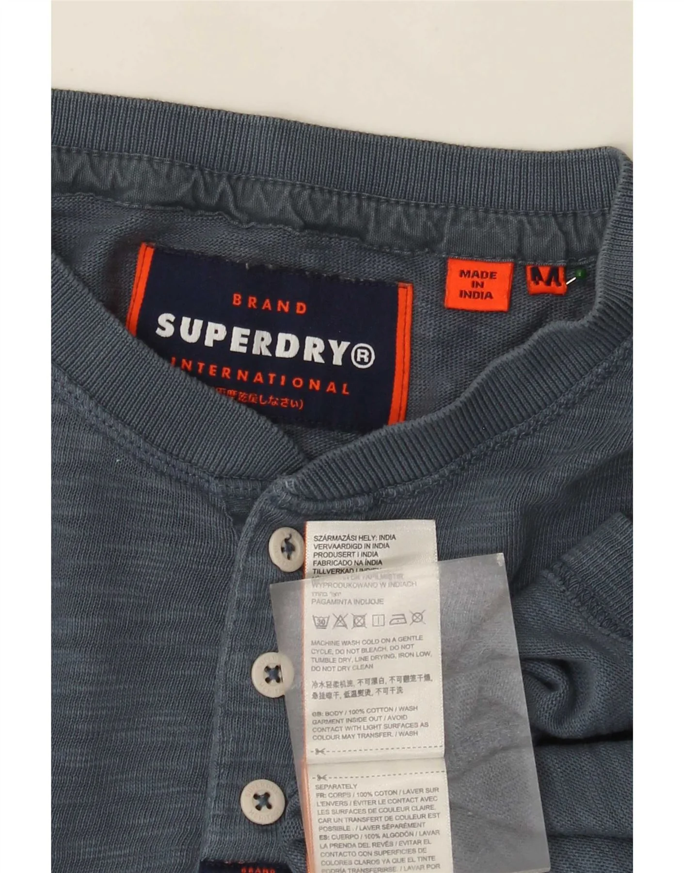 Superdry Mens Top Long Sleeve Medium Blue Flecked Cotton - Image 3
