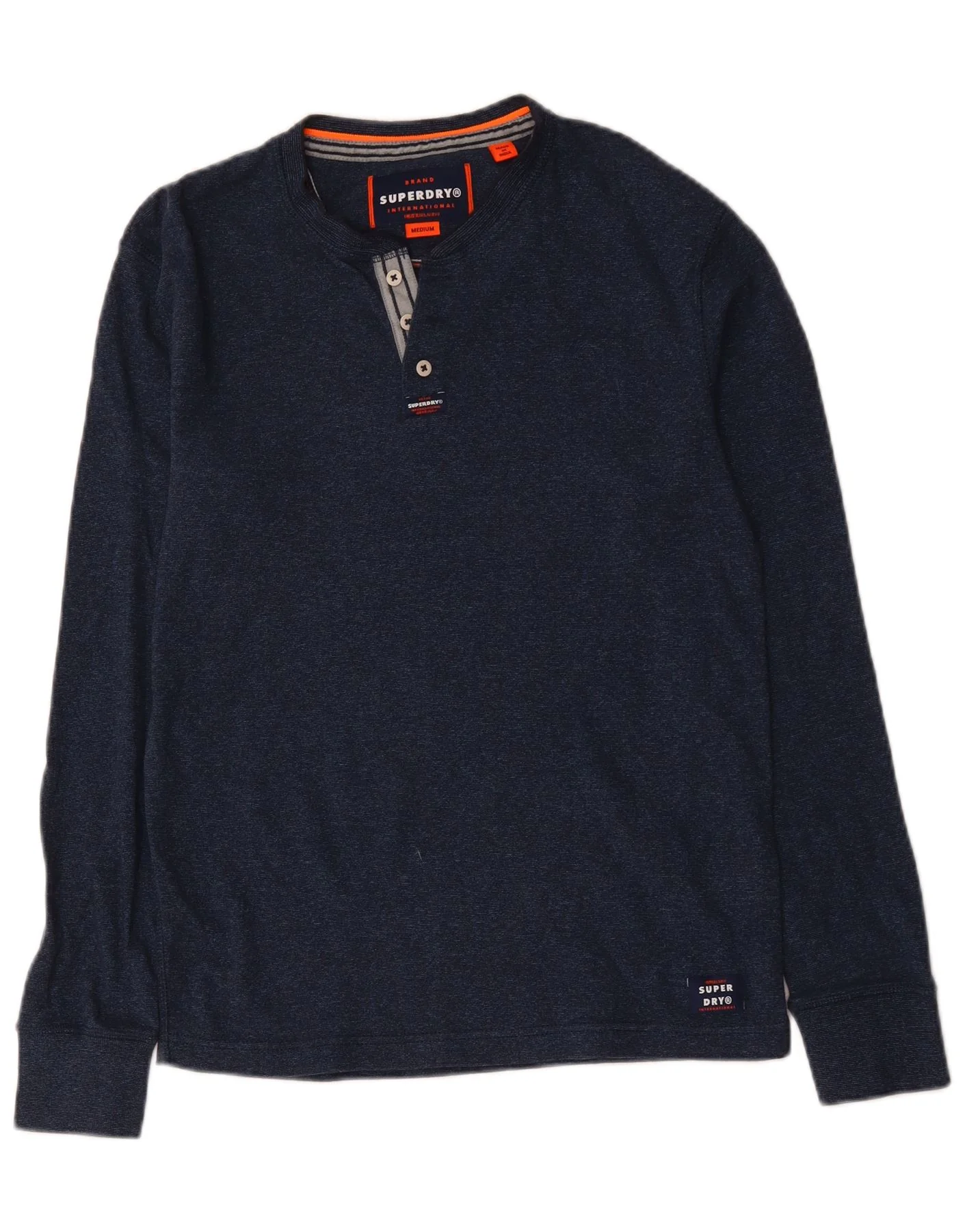 Superdry Mens Top Long Sleeve Medium Navy Blue Cotton