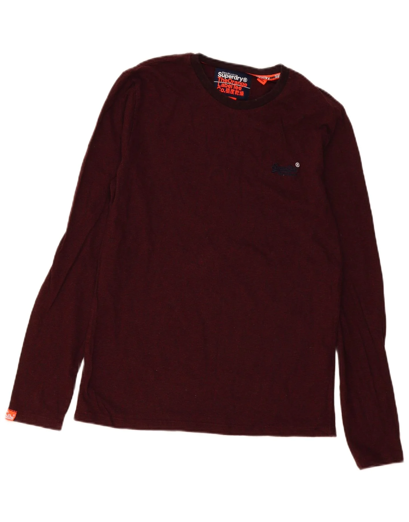 Superdry Mens Top Long Sleeve Small Burgundy Cotton