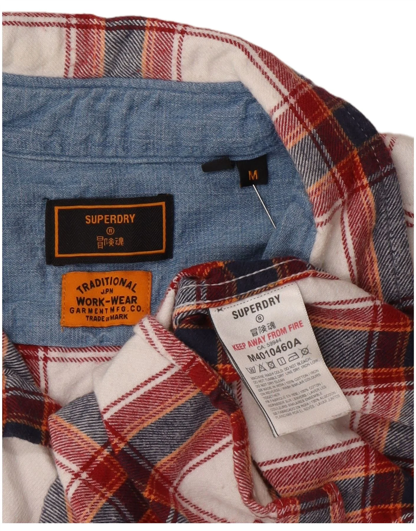 Superdry Mens Worker Wear Regular Fit Flannel Shirt Medium Red Plaid Cotton - Image 3