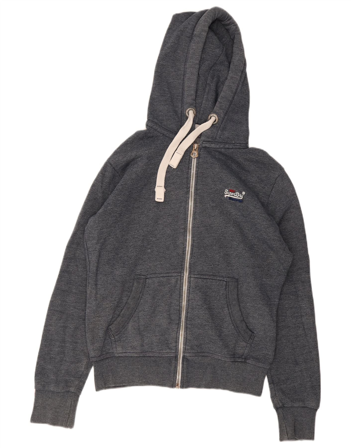 Superdry Mens Zip Hoodie Sweater Medium Grey Cotton