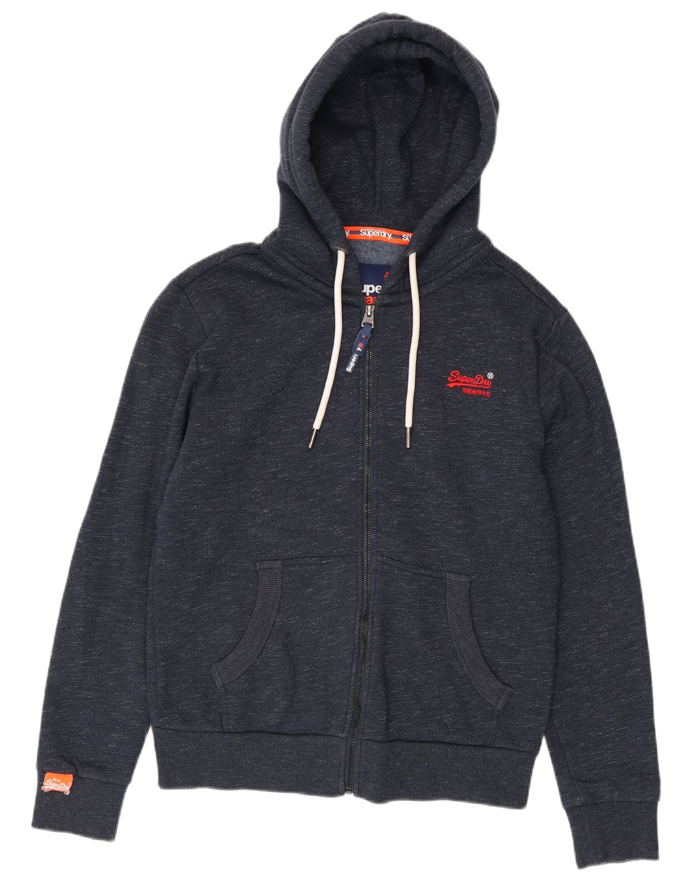 Superdry Mens Zip Hoodie Sweater Medium Navy Blue Flecked Cotton