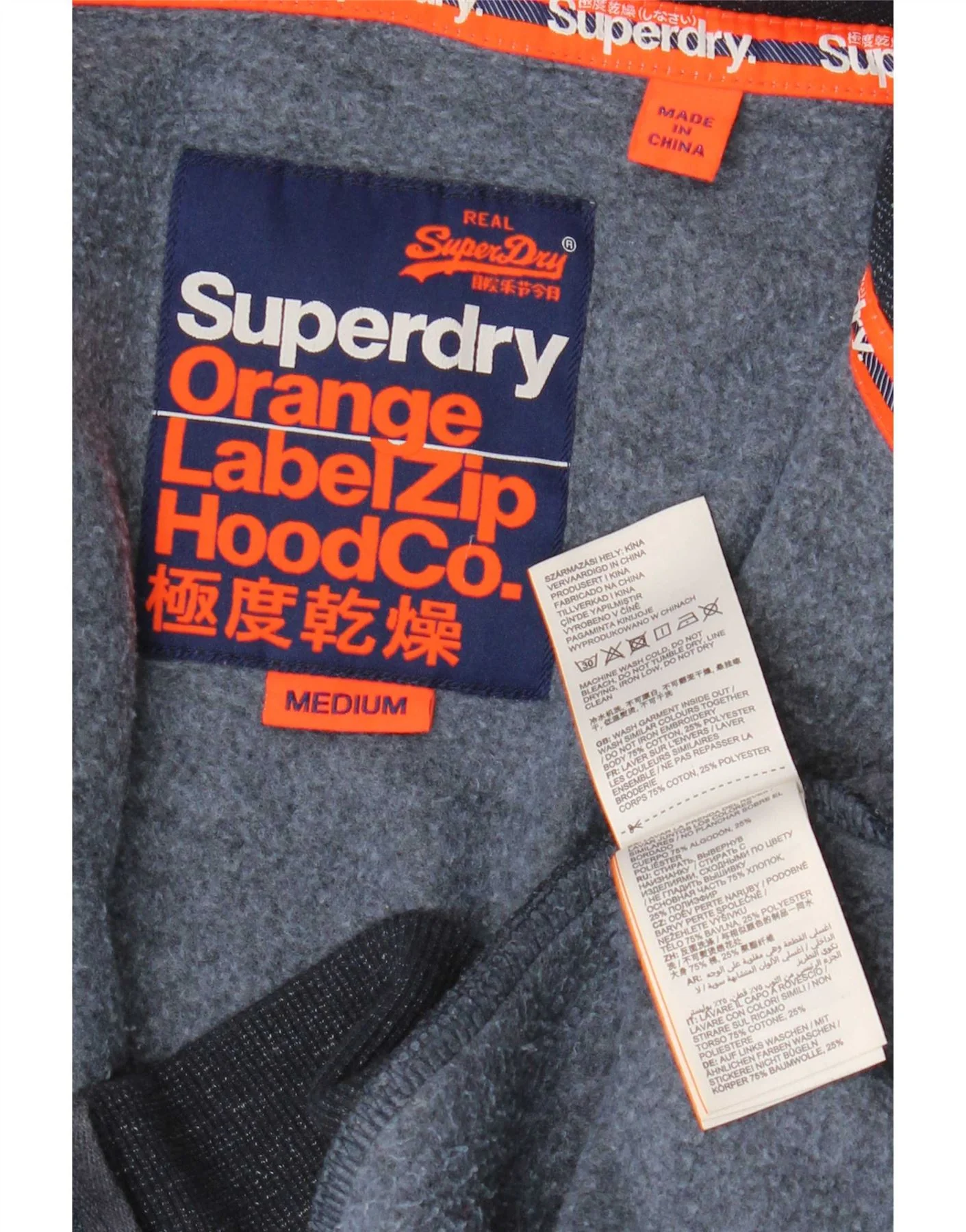 Superdry Mens Zip Hoodie Sweater Medium Navy Blue Flecked Cotton - Image 3