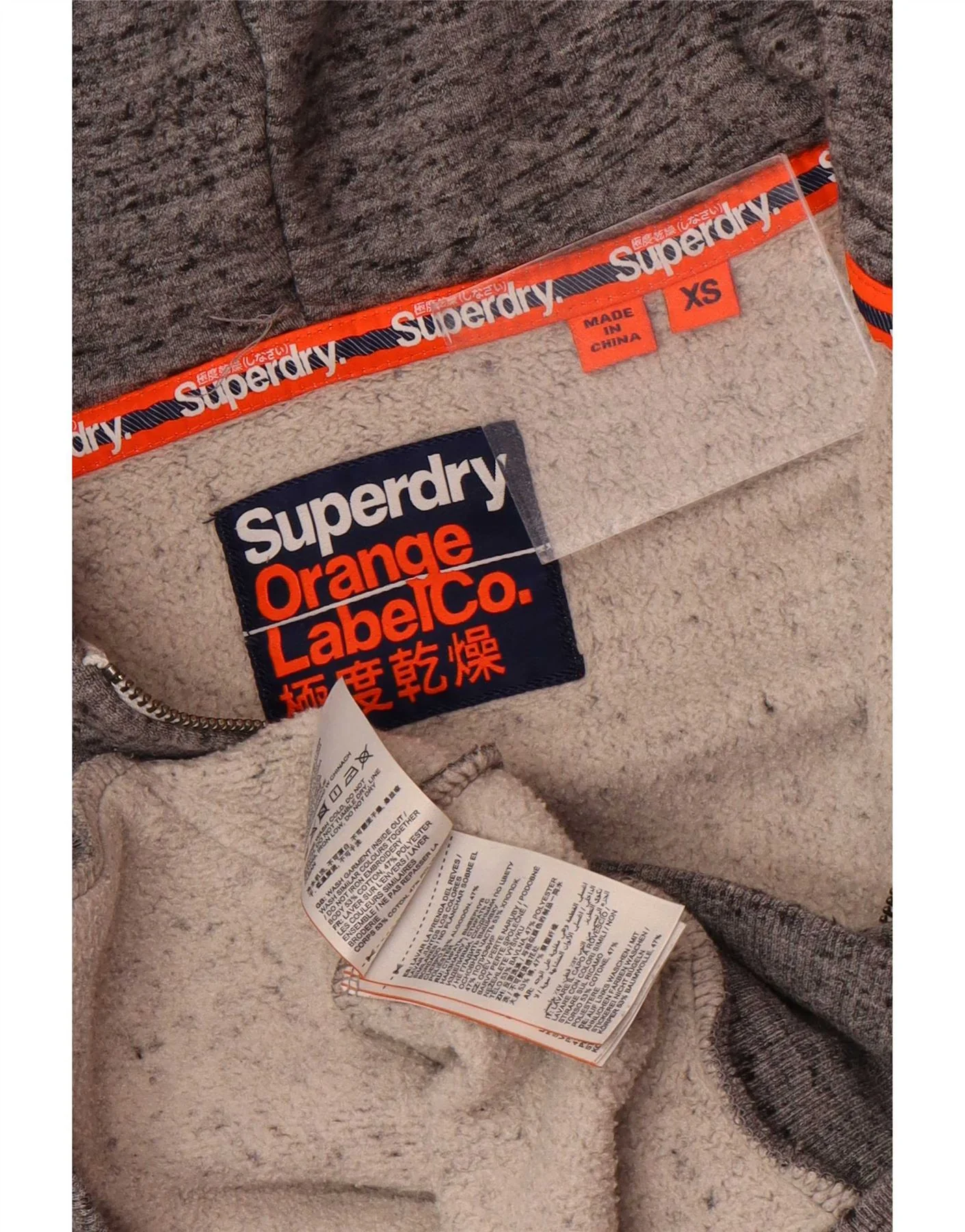 Superdry Mens Zip Hoodie Sweater XS Grey Flecked Cotton - Image 3