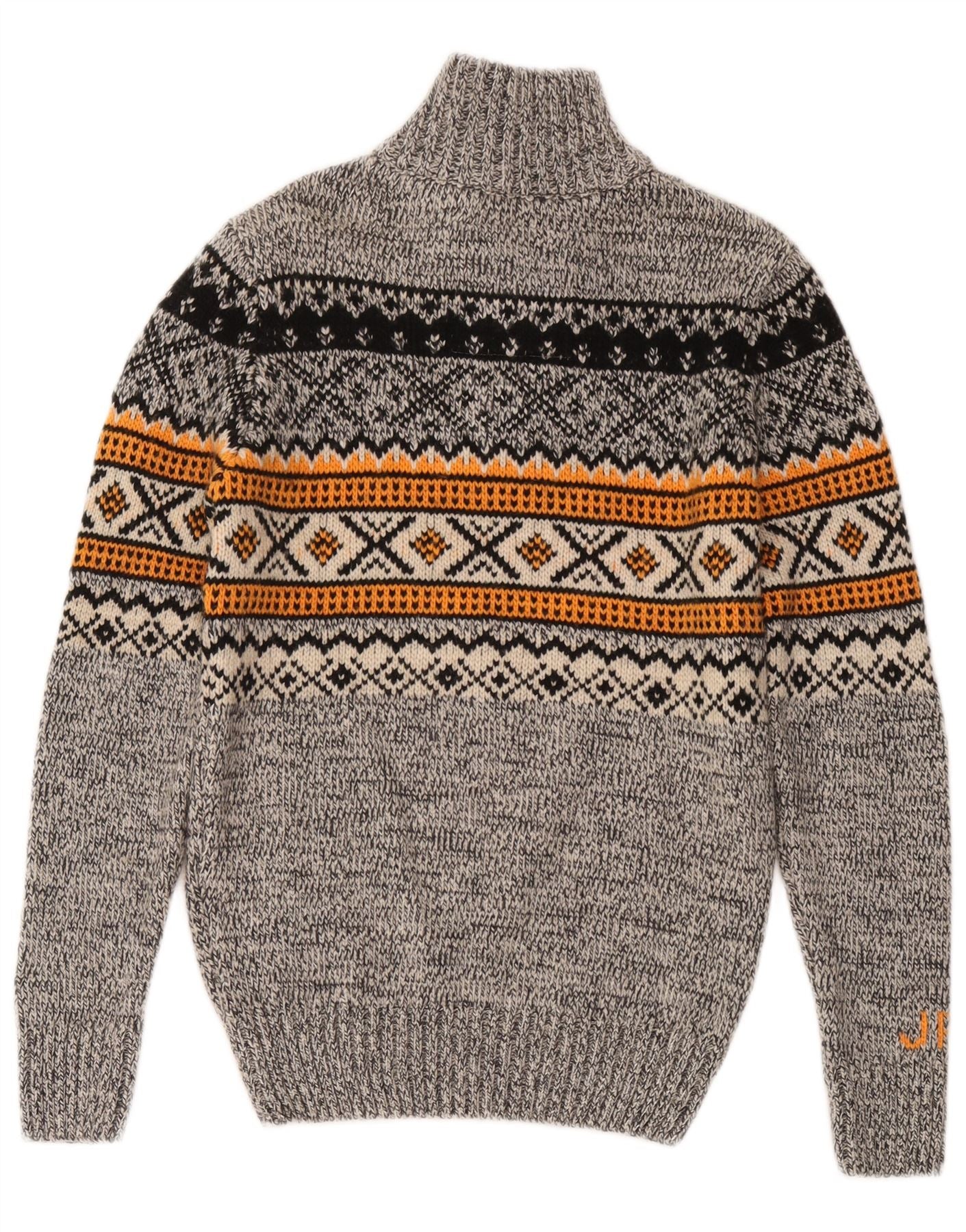 Superdry Mens Zip Neck Jumper Sweater Small Grey Fair Isle Acrylic - Image 2