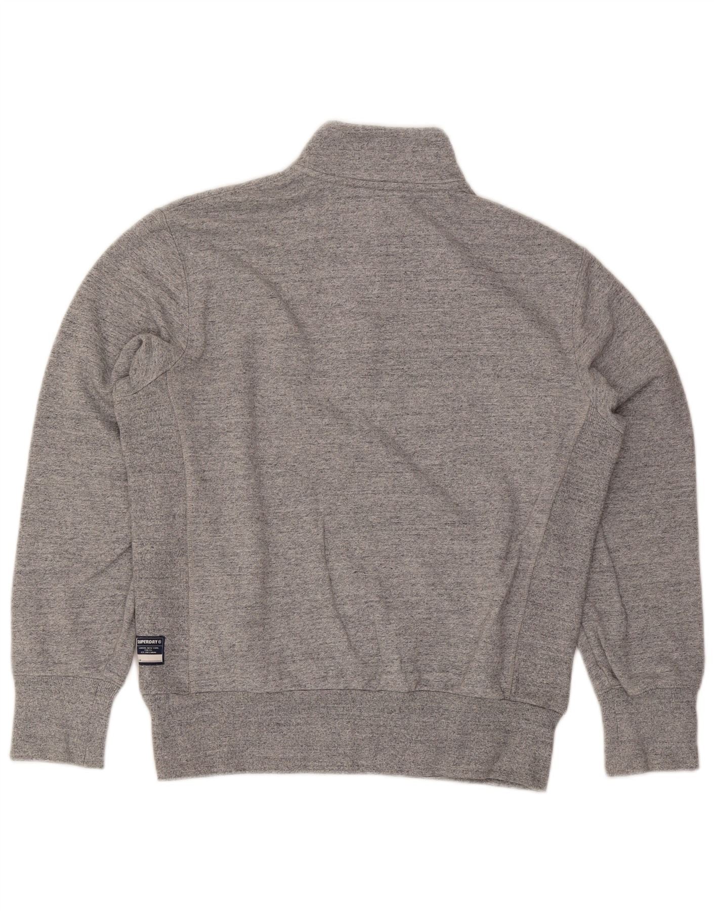 Superdry Mens Zip Neck Sweatshirt Jumper Medium Grey Flecked Cotton - Image 2