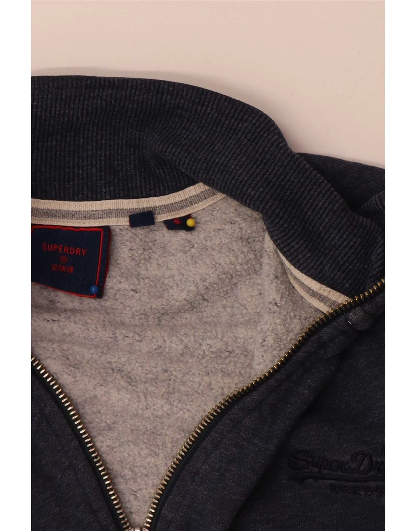 Superdry Mens Zip Neck Sweatshirt Jumper Small Navy Blue Cotton - Image 3