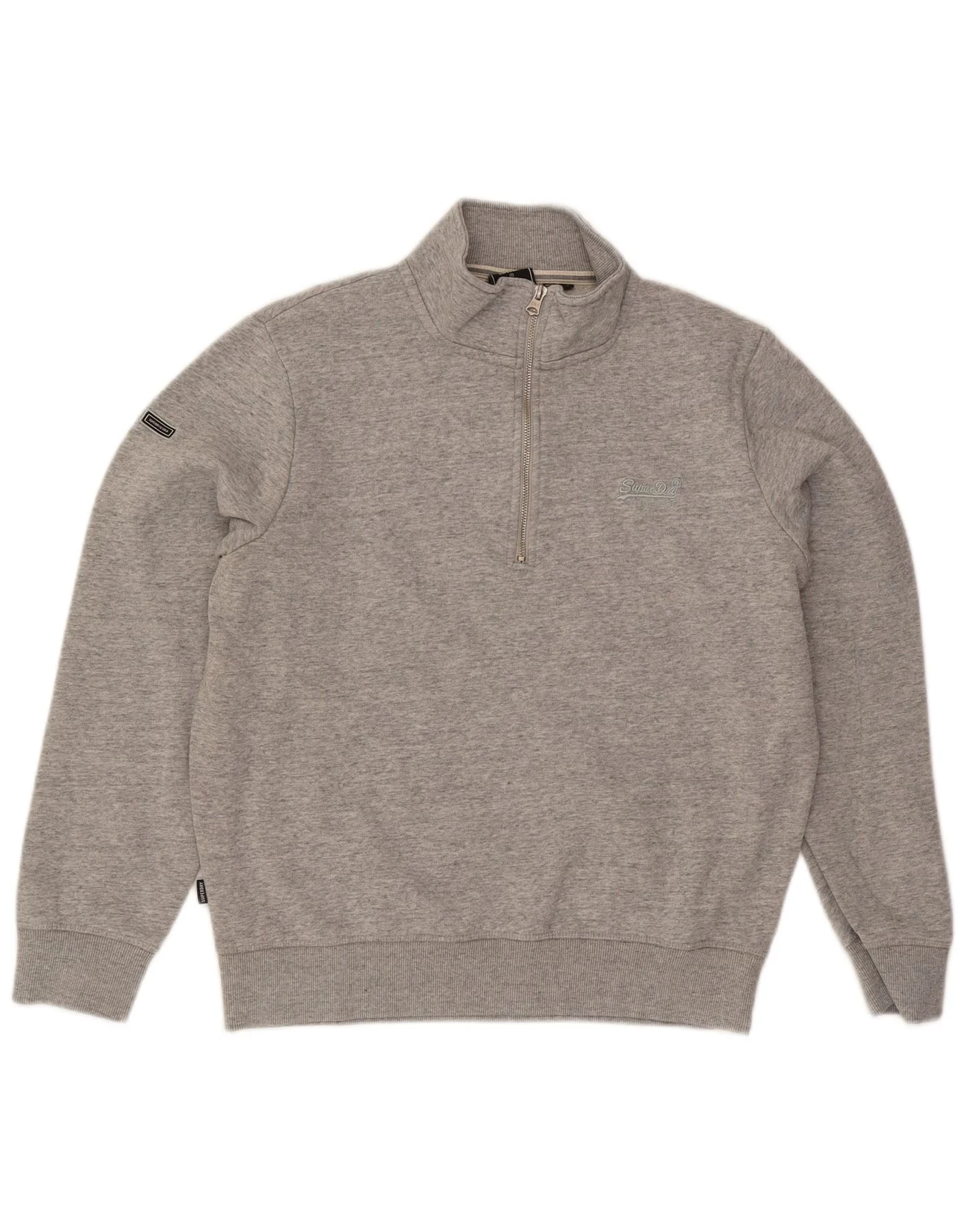 Superdry Mens Zip Neck Sweatshirt Jumper XL Grey Flecked