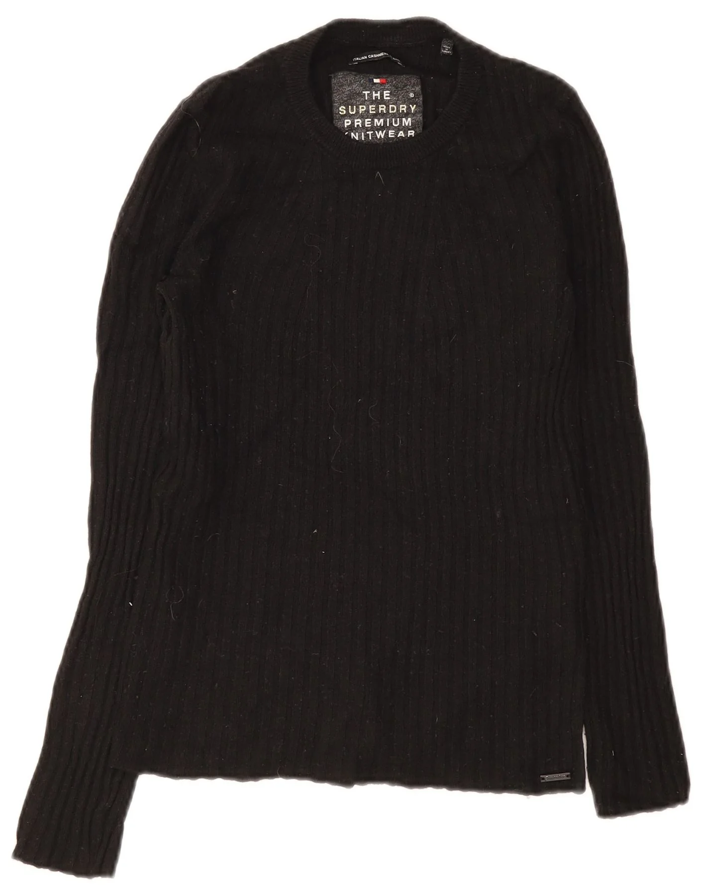 Superdry Womens Crew Neck Jumper Sweater UK 8 Small Black Wool