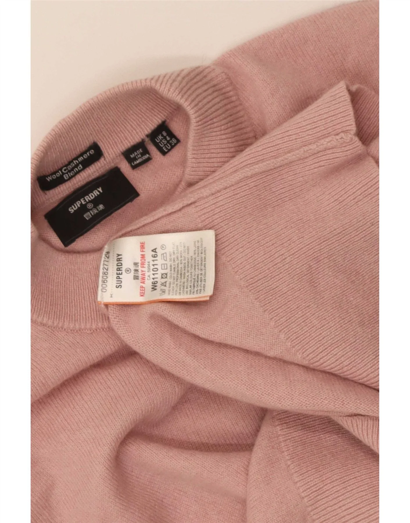 Superdry Womens Crop Oversized Turtle Neck Jumper Sweater UK 8 Small Pink - Image 3